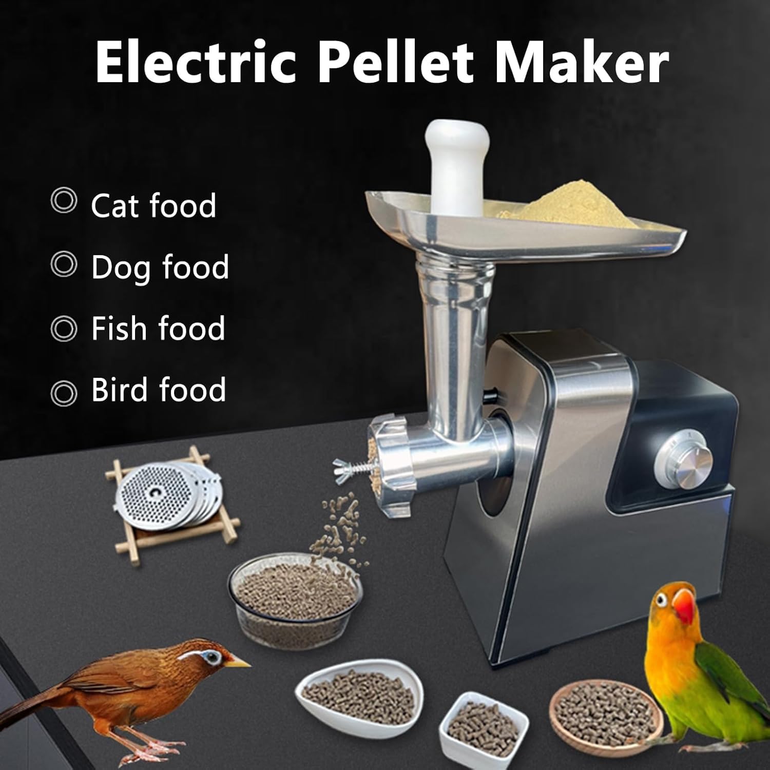 Máquina eléctrica de pellets de alimentación animal con cuchillas ajustables y ventilación inferior para alimentación de pájaros, peces y aves de corral