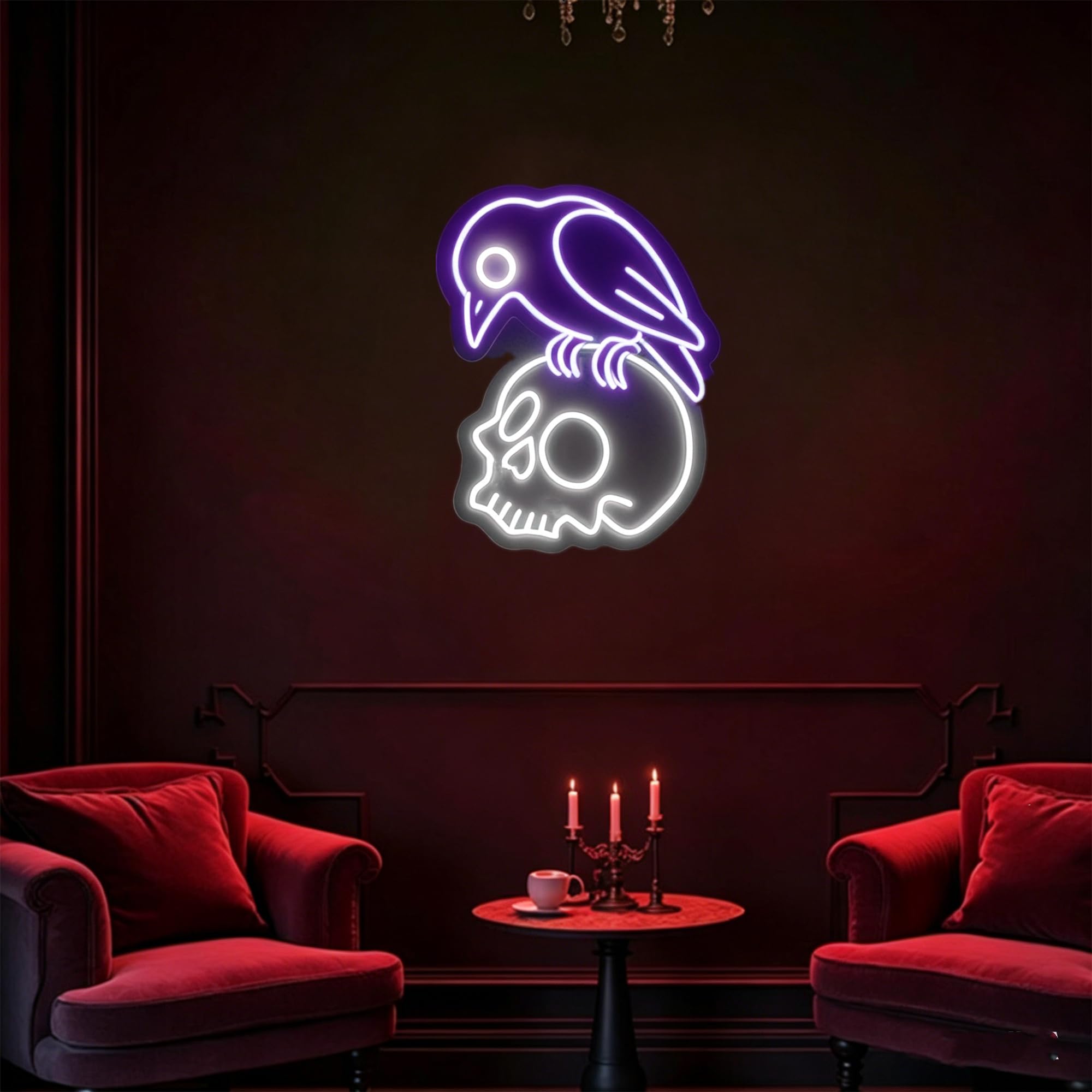 Crow Skull Neon Sign, Dimmable Gothic LED Neon Light for Halloween Wall Decor, Bedroom Bar Man Cave Game Room Party Decoration