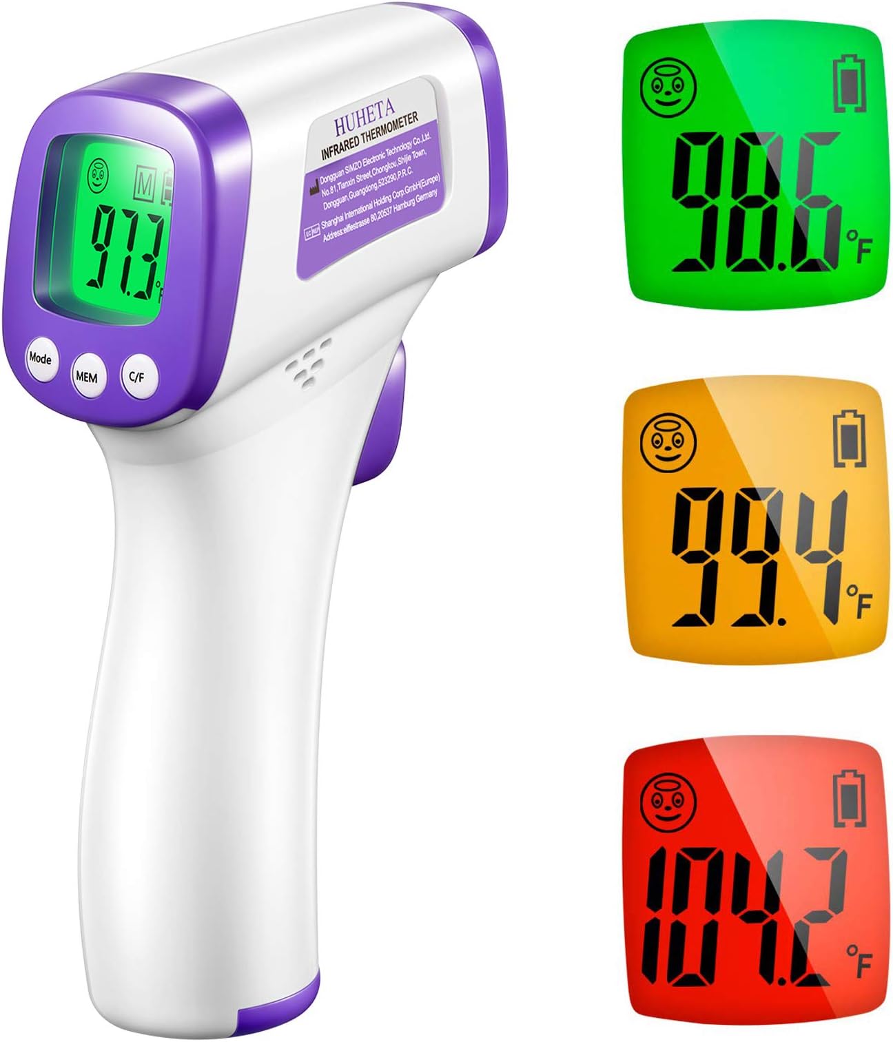 HUHETA Infrared Thermometer for Adults, Non Contact Forehead Thermometer with Fever Alarm, Accurate Reading and Memory Function, Body Temperature & Surface of Objects Use (Purple)
