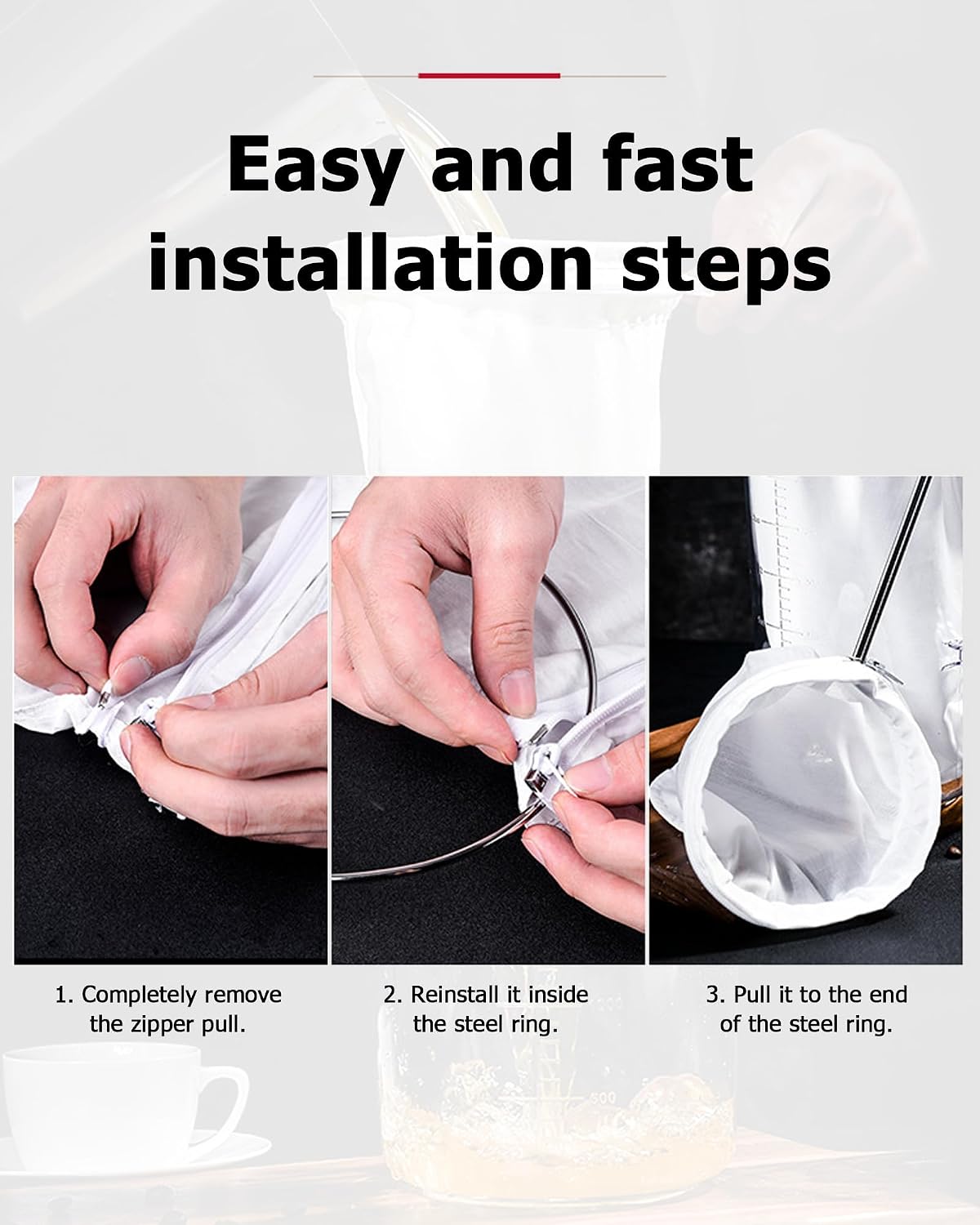 Ultra Fine Mesh Strainer Bags 4 Pcs filter bags,Cheese Cloth Bag for Straining, with Stainless Steel Handle Frame for Juices,Nut Milk,Fresh Cheese,Yogurt (Small Size)
