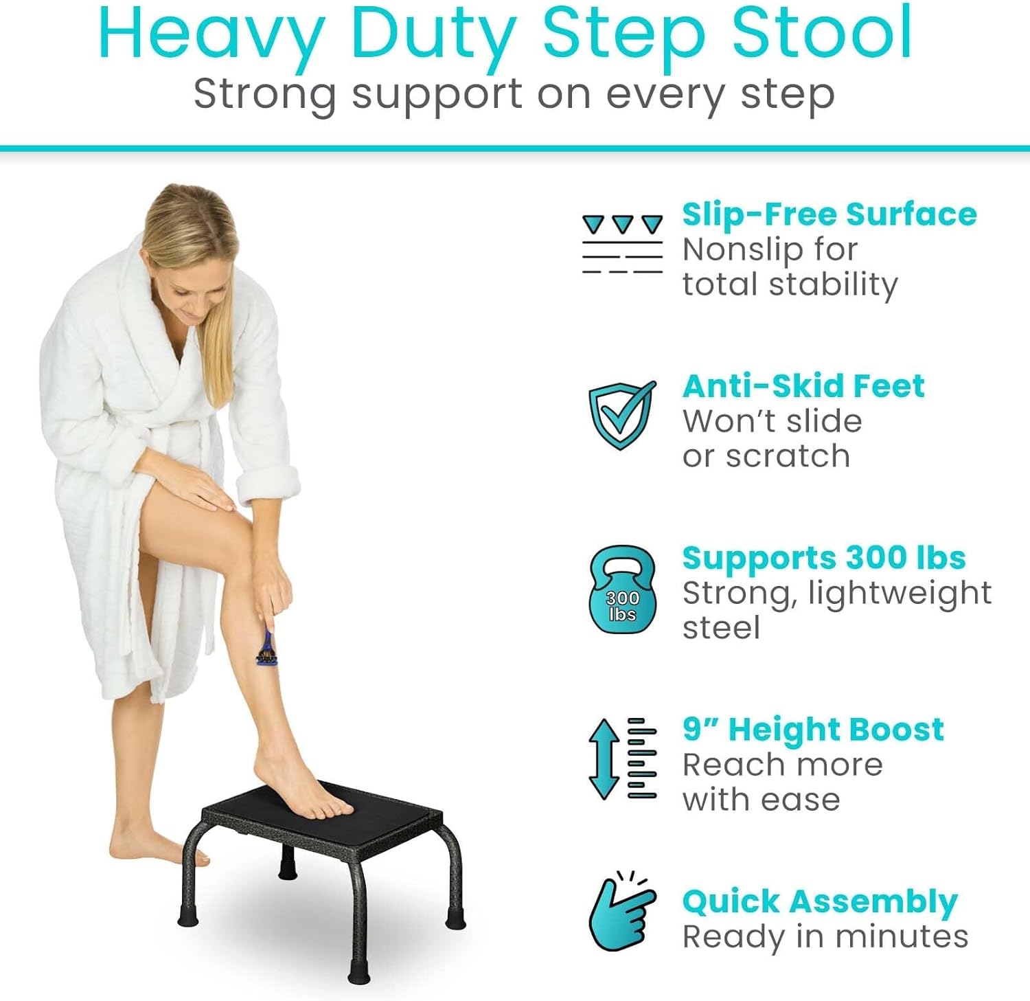 Vive Metal Step Stool - Heavy Duty Stepping Stool for Adults and Kids - Foot Platform for Kitchen, Bedroom, Bathroom - One Portable, Medical, Lightweight Step for Bariatric, Elderly Child, Senior