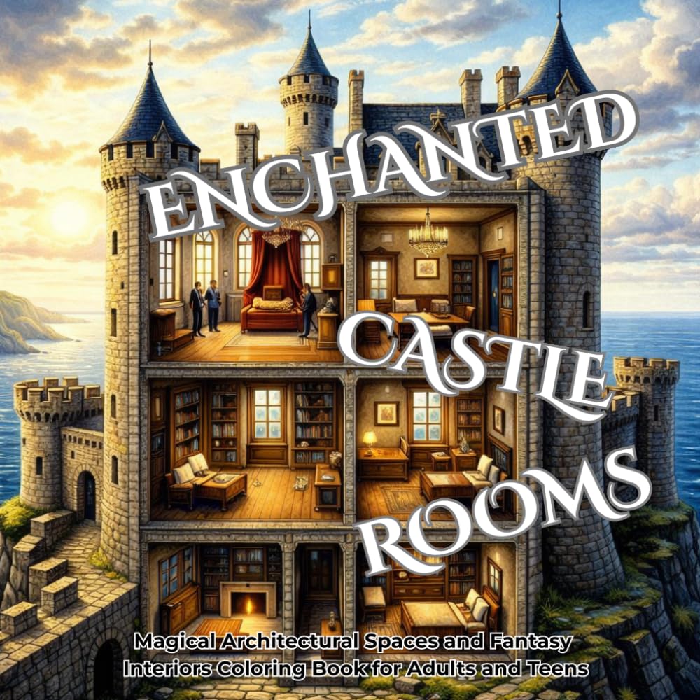 Enchanted Castle Rooms: An Architectural Interior Design Coloring Book for Adults and Teens | Intricate Mythical Castle Rooms for Stress Relief and Relaxation