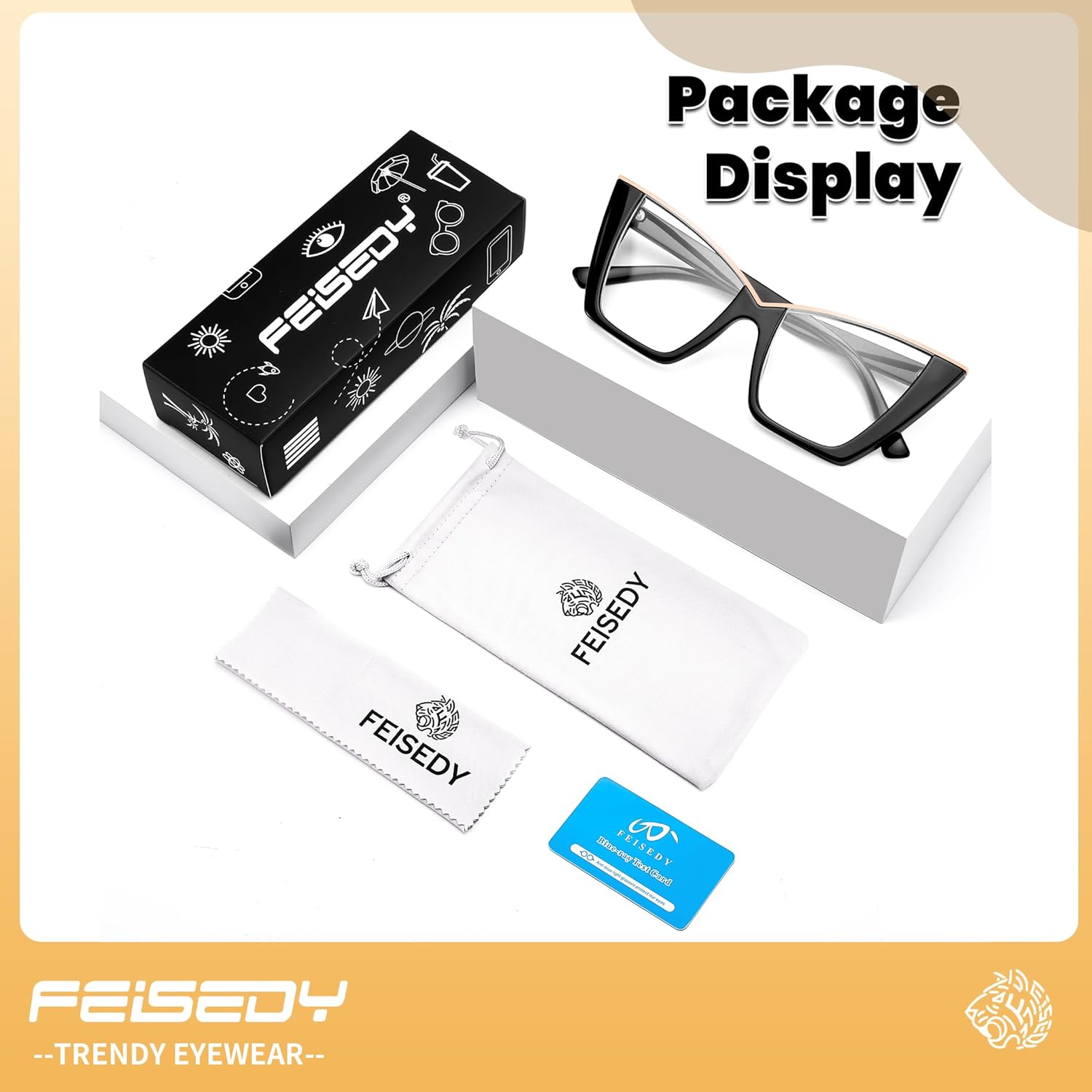 FEISEDY Fashion Cat Eye Blue Light Blocking Glasses for Women Fake Retro Eyeglasses Oversized Stylish Eyewear Frame B0240 - Image 7