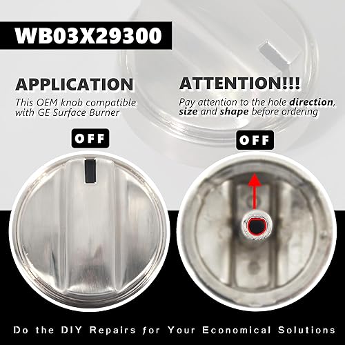 Miniatura 2 de ZNTVW WB03X29300 Reemplazo de perilla de quemador de superficie superior de acero inoxidable para GE Range OEM, piezas de perilla en forma de D de