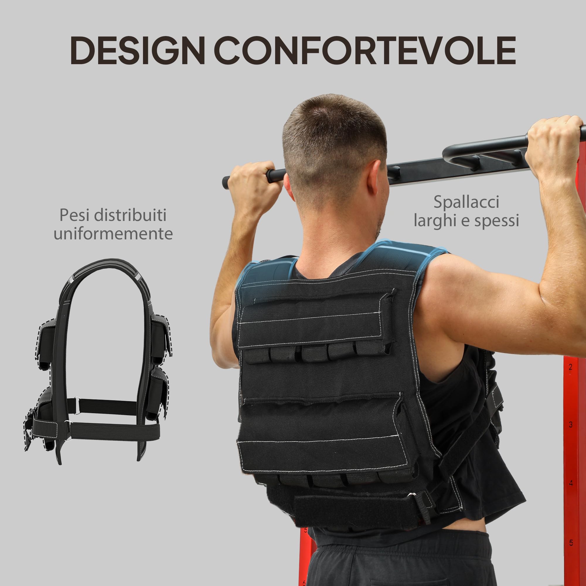SPORTNOW Gilet Zavorrato Regolabile 20kg con 20 Pesi, Gilet con Strisce Riflettenti, Vestibilità Aderente per Allenamento a Casa, Corsa ed Esercizi Cardio, in Tessuto Oxford, 50x40 cm, Nero