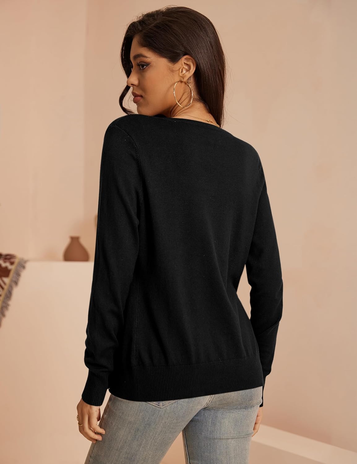 a.Jesdani Women's Button Down Crew Neck Long Sleeve Soft Knit Cardigan Sweaters - Image 2