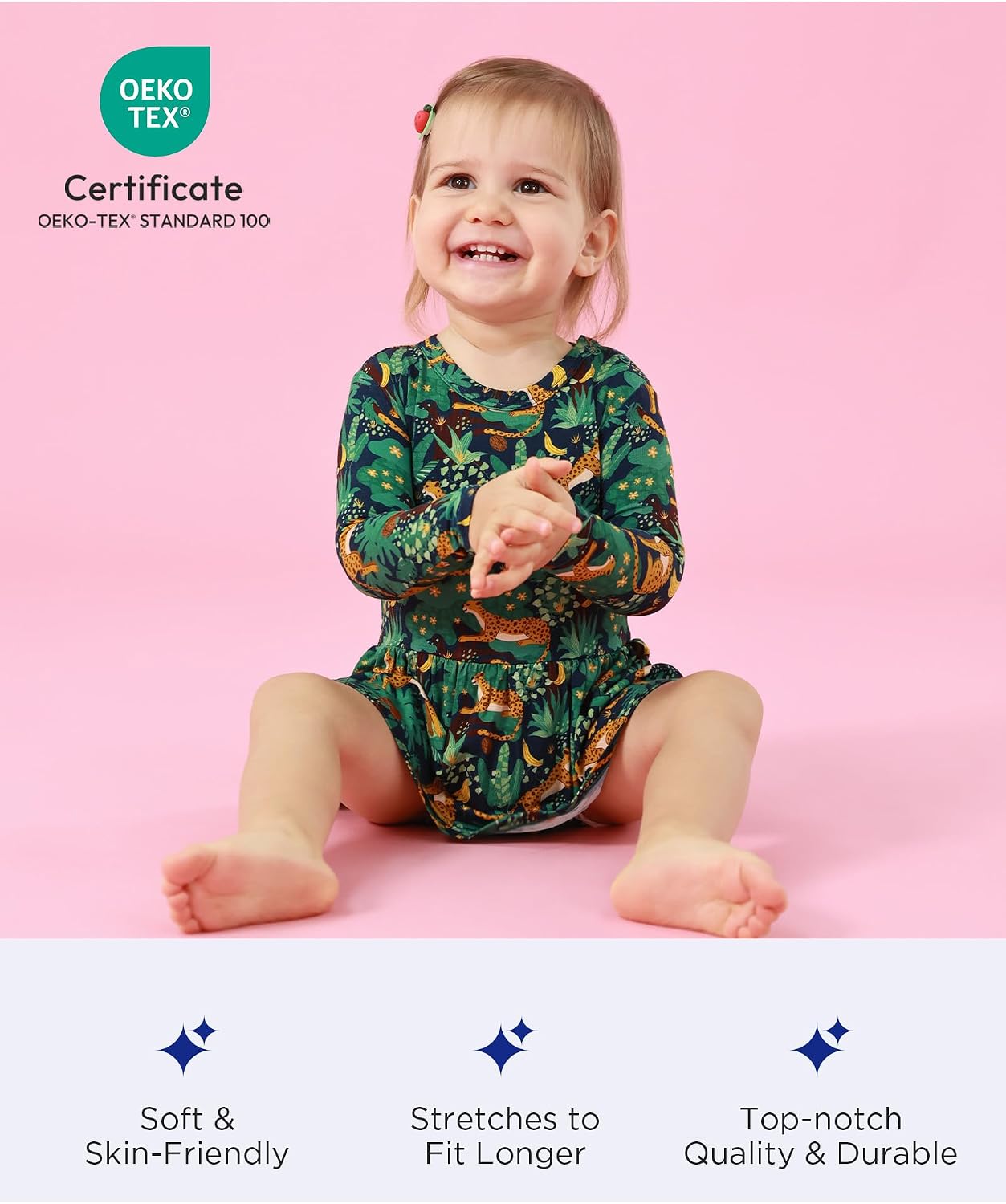 Baby Girl Bodysuit Dress Bamboo Viscose Long Sleeve Soft Infant Romper Dresses