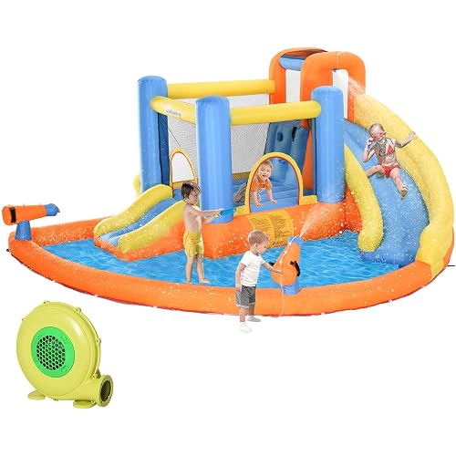 Outsunny Inflatable Water Slide Kids Bounce House with Pool for Backyard