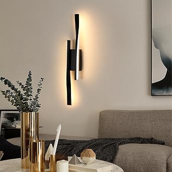 Comely Modern LED Wall Lights Indoor, 16W Wall Lamp Warm White 3000K, Black Wall Sconce Lights for Bedroom Living Room Corridor Hallway Stairs [Energy Class E]