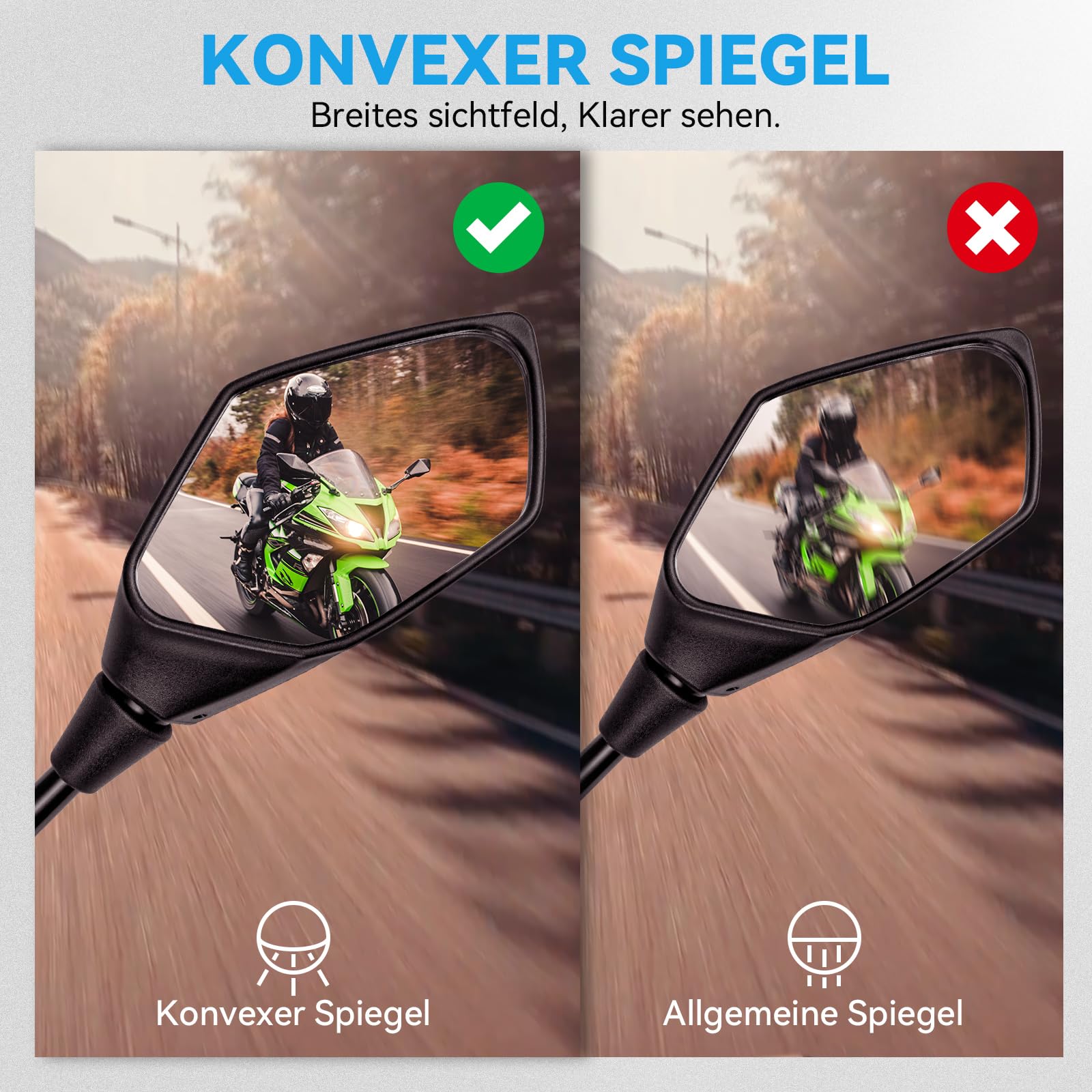 Lusterko motocyklowe E13 zatwierdzone, motocyklowe lusterko wsteczne 360 obrotowe, lusterko motocyklowe M10 kompatybilne z ATV, skuter, skuter, motorower, dirt, quad, 2 szt