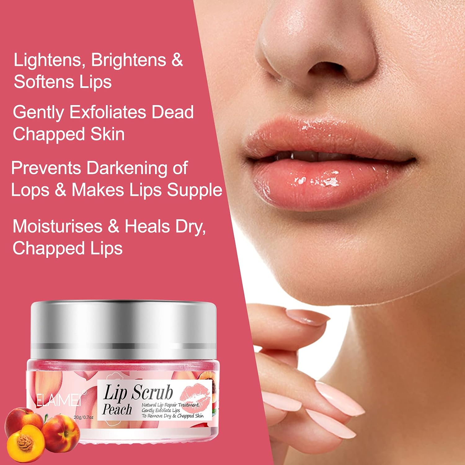 Lip Scrub, Lip Mask Sugar Scrub Exfoliator & Moisturizer, Lip Care Exfoliating Scrub and Lip Moisturizer for Chapped and Dry Lips, Lip Repair for Soft Lips Treatment (Peach Scrub) : Beauty & Personal Care