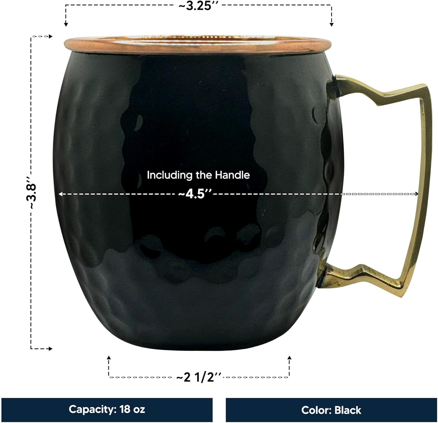 Personalized Custom Copper Moscow Mule with Hammered Painted Finish - Engraved 100% Copper with Your Logo, Phrase or Design for Business or Event Bar Style Cup, Brass Handle | 18 oz, Black