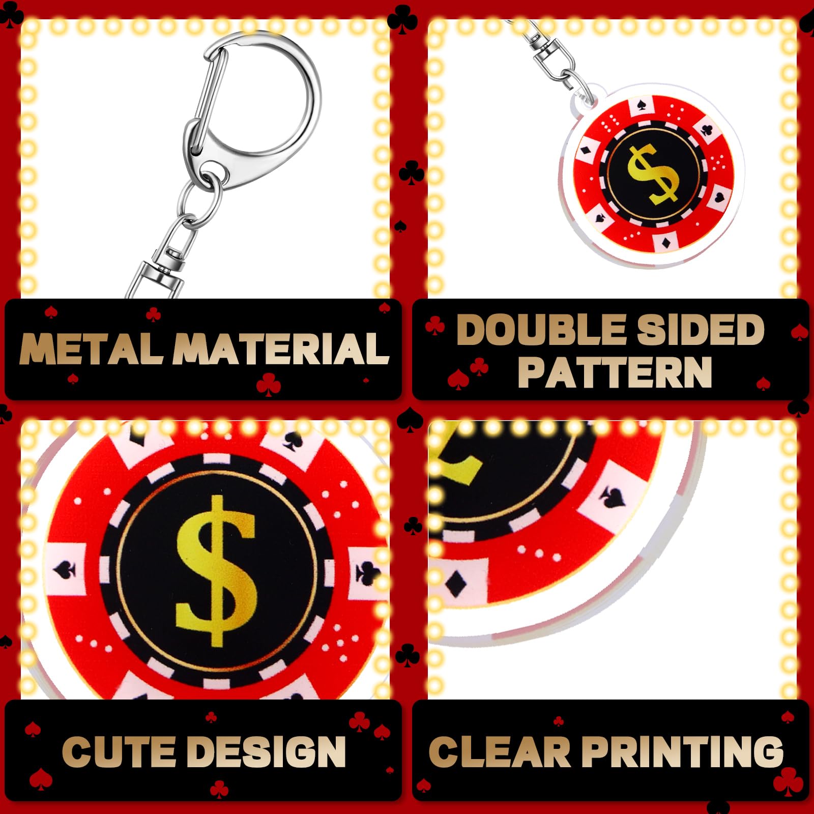 Tondiamo 48 Pcs Casino Party Gifts Keychains Bulk Casino Night Souvenirs Dice Keychains for Birthday Gifts Decorations