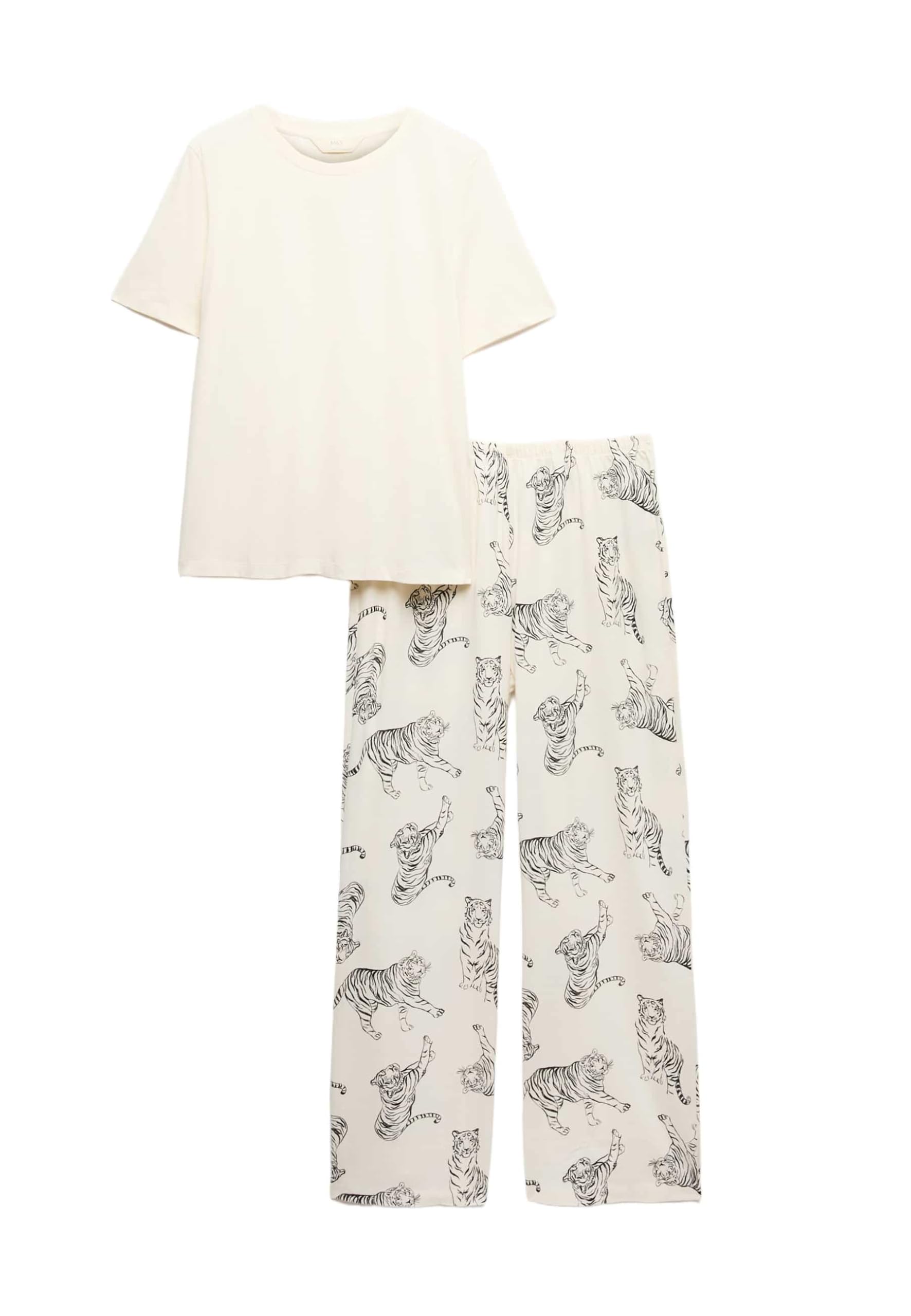 Marks & Spencer Pyjama Imprimé Femme en Pur Coton, Coupe Standard, Taille Élastiquée