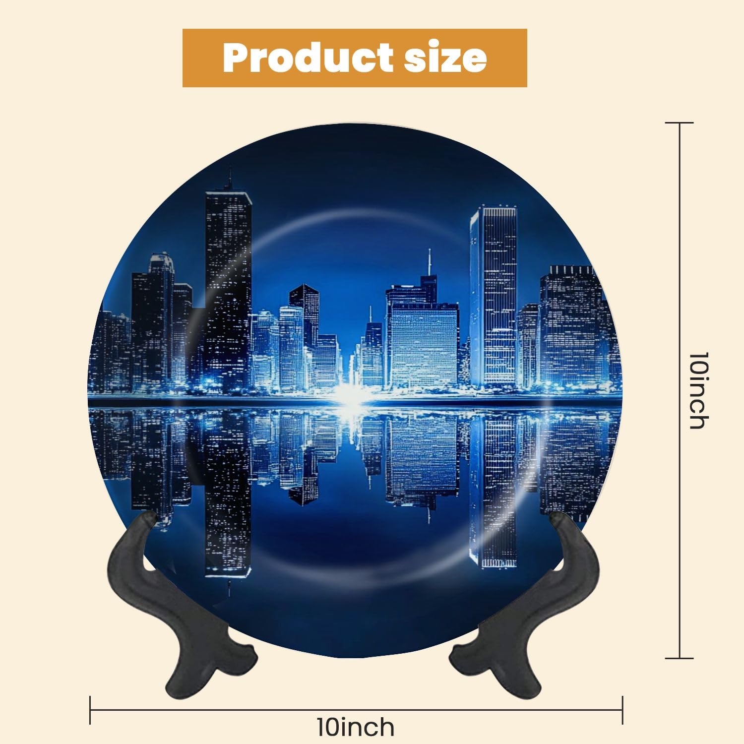 Decorative Plates for Display Chicago Skyline by Night Gift Plates Ceramic Collections Plates Hanging Artwork for Living Dining Room Kitchen Souvenir