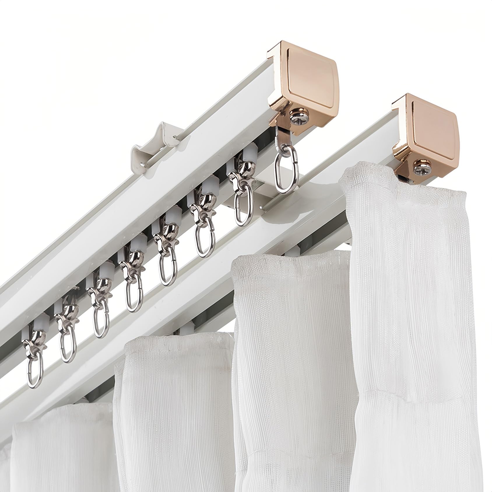 Cmjymx White Curtain Rail Double Track For Window Room Divider, Wall Divider Curtain, Rv Curtain Track, Room Divider-Sliding Curtain Rail - Ceiling/Wall Mount(,6.9Ft/210Cm)