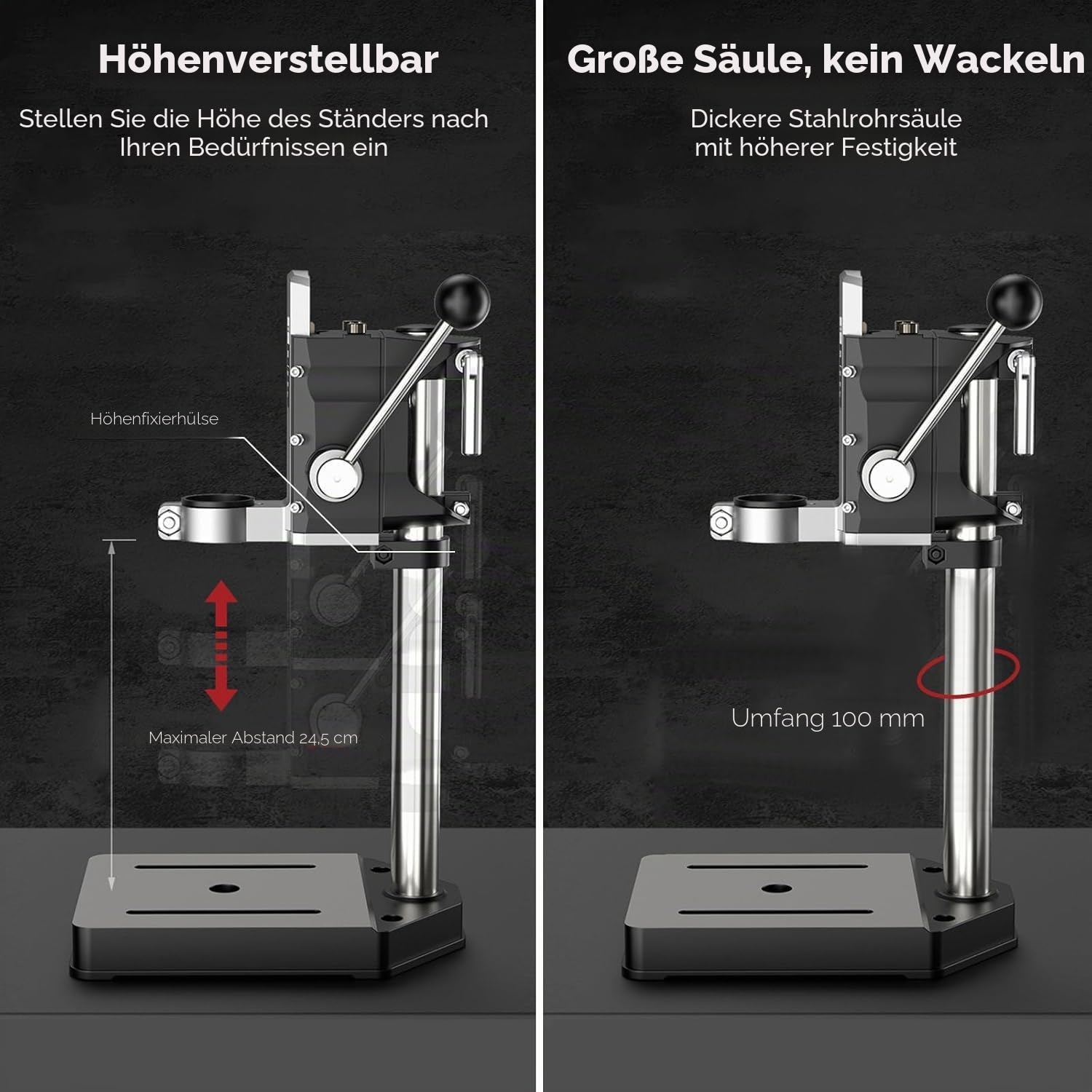 Professioneller präziser Bohrmaschinenständer für Handbohrmaschine, stabil und präzise, Universal-Bankklemmen-Desktop-Halter für Heimwerker, Holzbearbeitung, Hausreparatur und andere elektrische