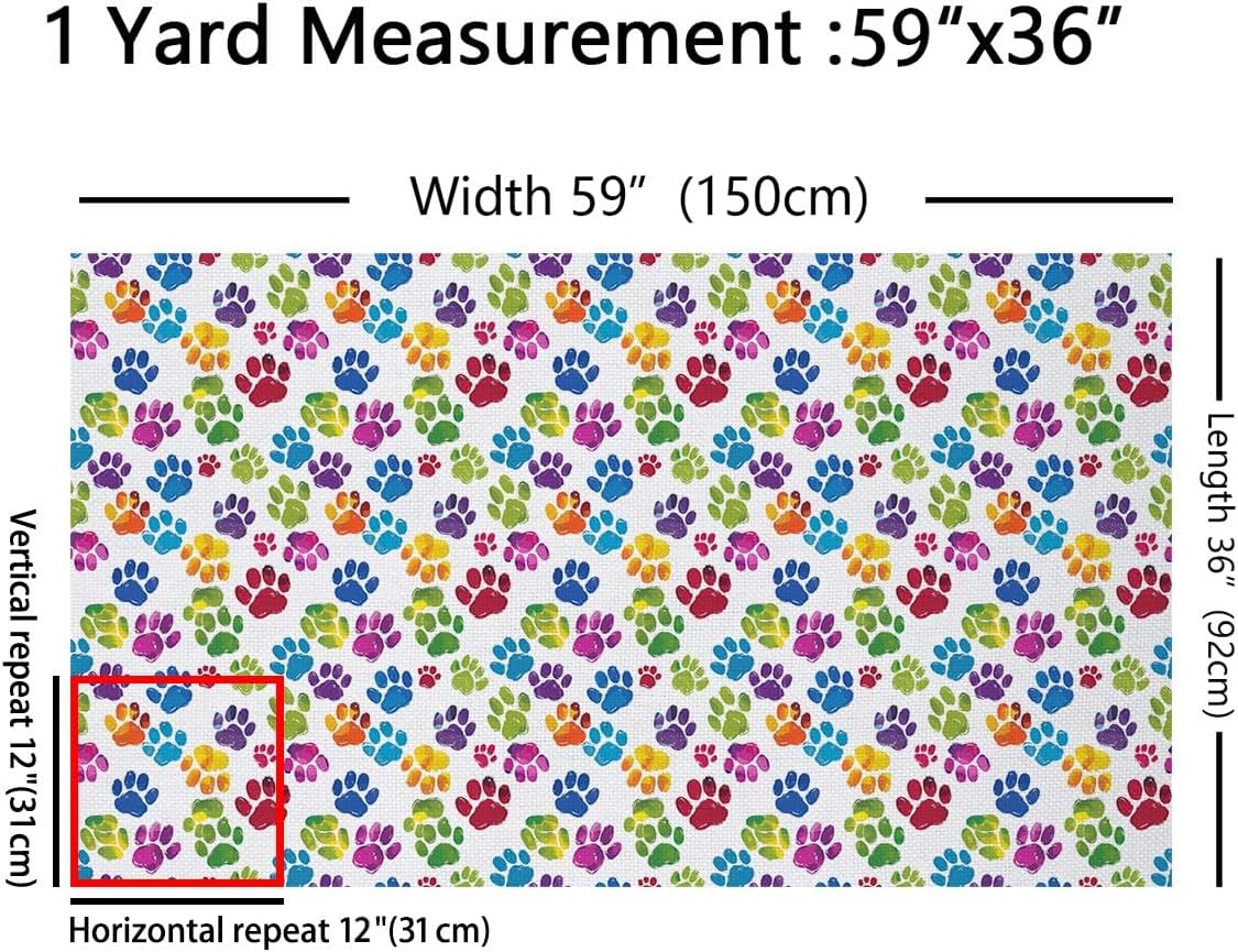 Feelyou Dog Paw Print Fabric by The Yard for Girls Boys Kids 3 Yards Puppy Pets Animal Themed Decorative Waterproof Animal Upholstery Fabric for Chairs Cartoon Fabric for Home DIY Projects Colorful