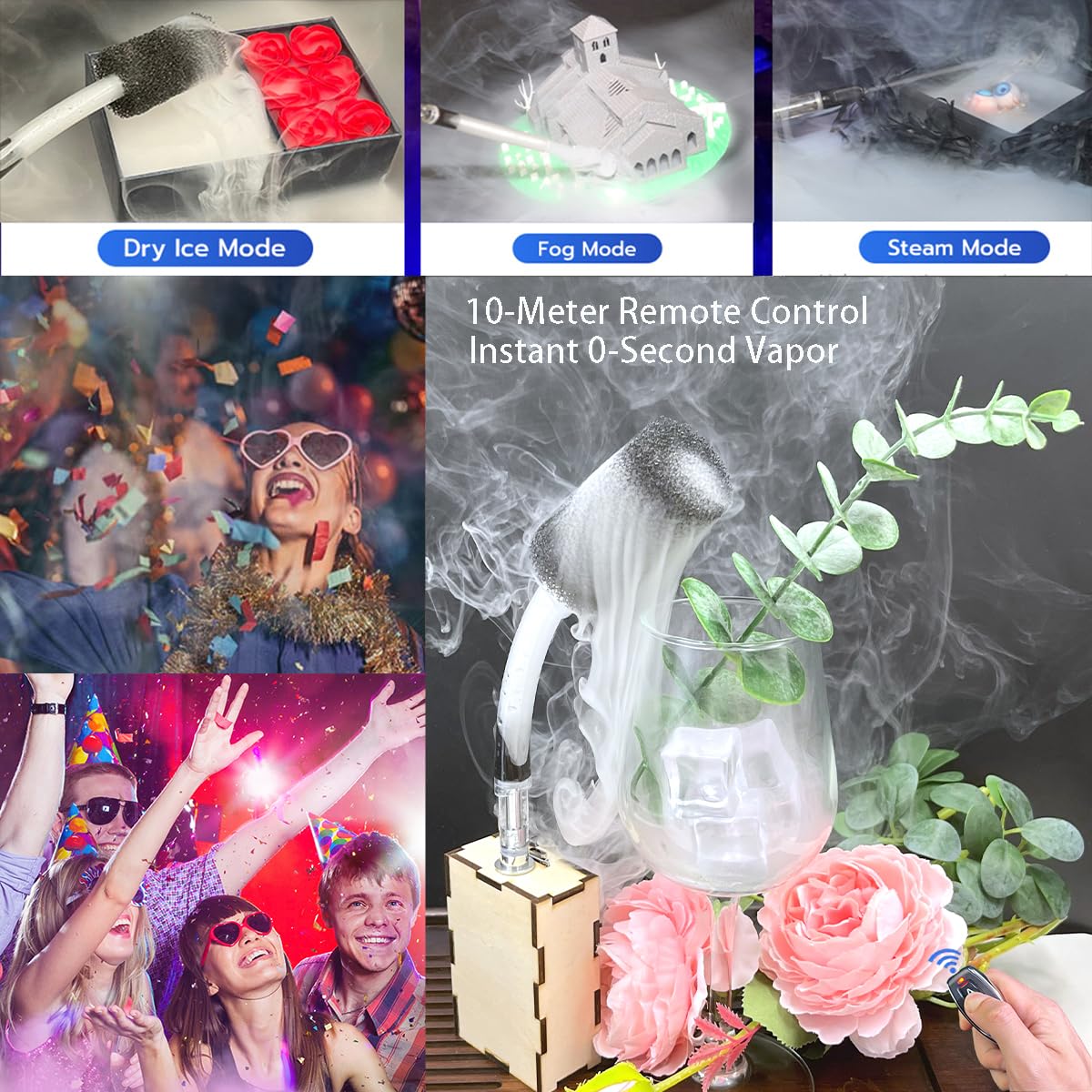 Máquina de humo de mano, máquina de niebla al aire libre con pilas con control remoto inalámbrico para DJ Party Disco Wedding Halloween, regalo (madera larga)