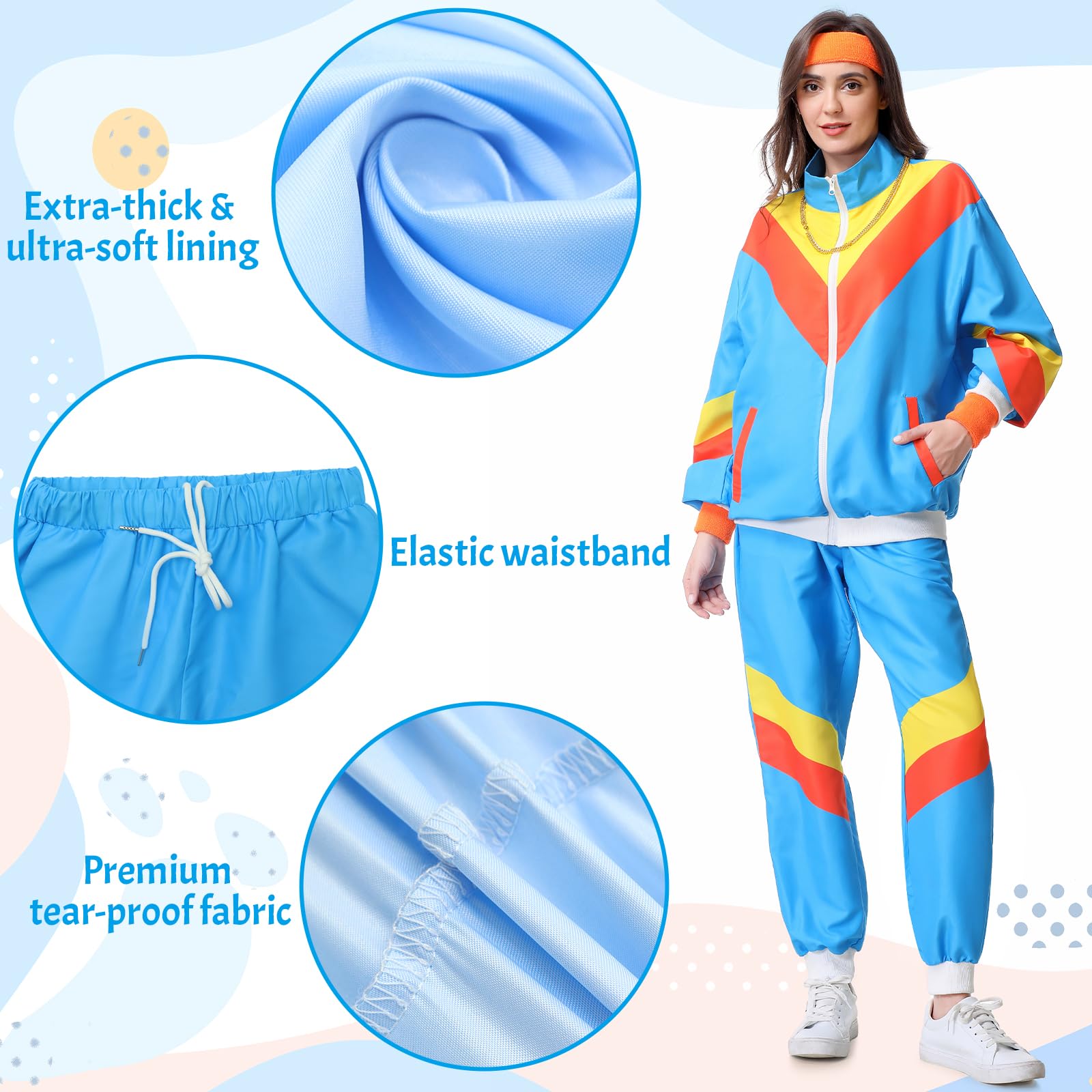Disfraz de los años 80 y 90 para hombre y mujer, chándal de los años 80, chaqueta y pantalones, traje de chándal para hombre, estilo retro de los años 80, traje de los años 80, para carnaval