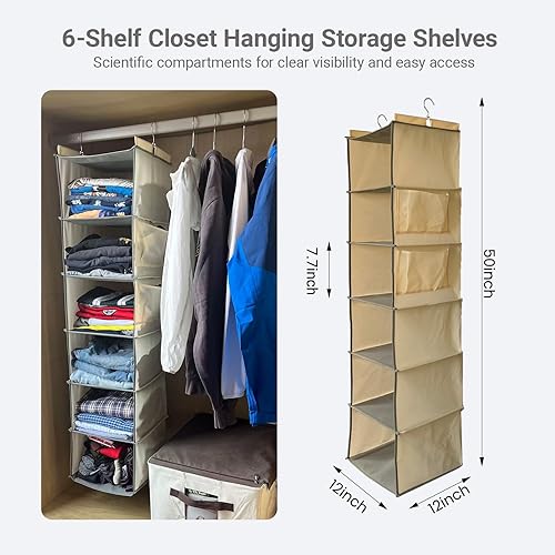 Miniatura 2 de Organizador y almacenamiento de armario colgante, estantes de almacenamiento colgantes de armario de 6 estantes (gris)