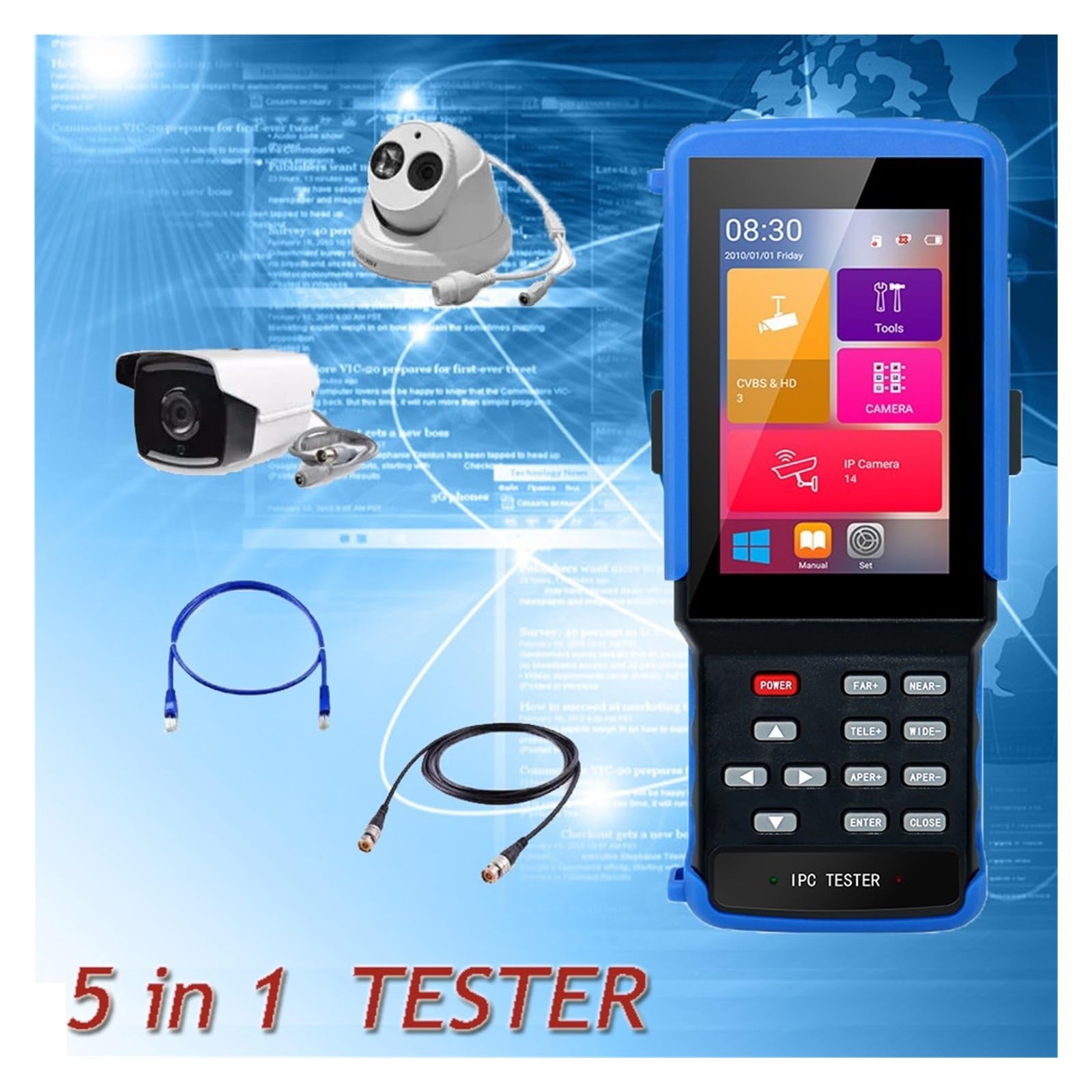 CCTV Tester Monitor, IPC9310 Tester for telecamera IP da 4 pollici Monitor Buit In Support 8MP CVI TVI 5MP AHD CVBS CCTV Strumento di test for cavi UTP portatile(Tester only)