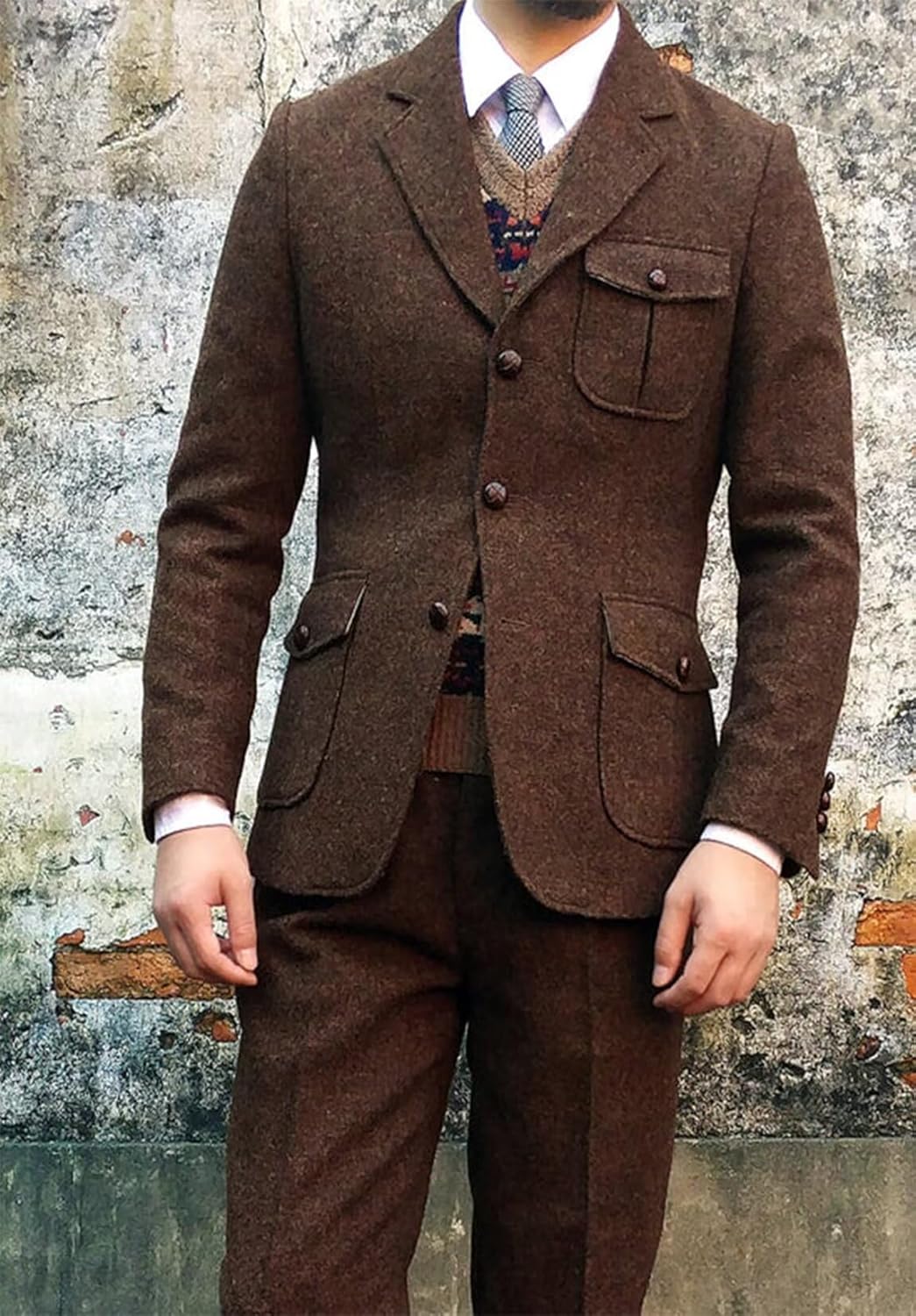 Men's Herringbone Hunting Jacket Retro Business Casual Sports Suit Blazer