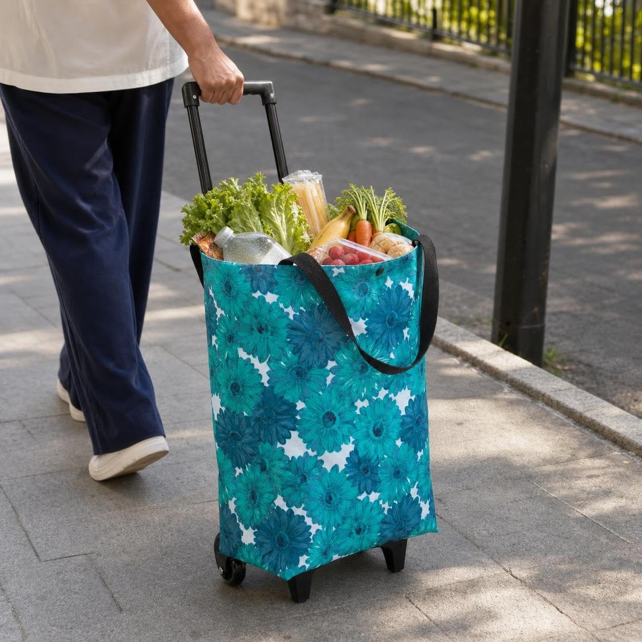 Borsa Carrello Spesa Borsa Carrello Borsa Spesa Carrello Borsa Spesa Ruote Borsa Spesa Pieghevole con Ruote Affidabili E Capacità Generosa Tessuto, Stampa floreale margherita