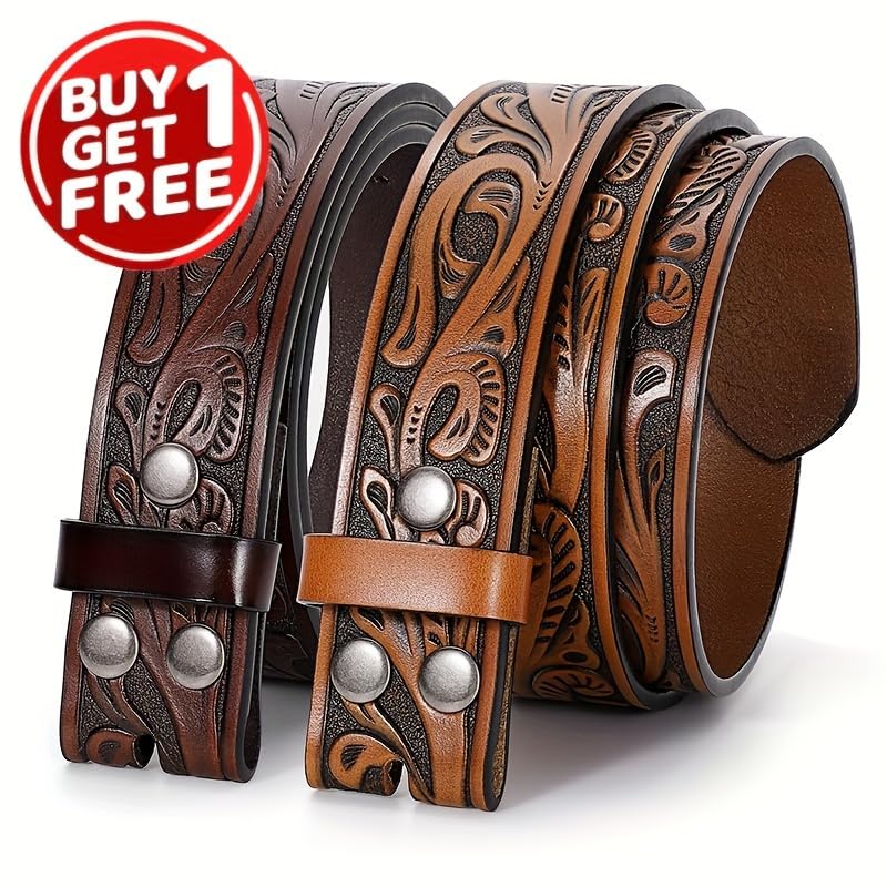 2-Pack Premium Unisex Western Cowboy Style Cowhide Leather Belt Straps - Soft Second Layer Leather, No Buckle, Average Size, Versatile Accessories for Jeans and Casual Pants, 2Pack B, Size: L 130 CM2