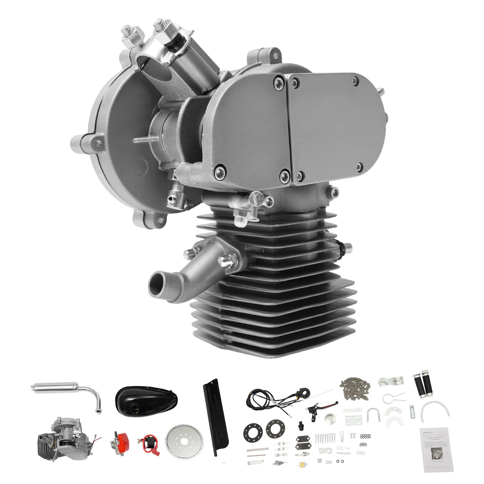 100 cc Fahrrad Motor Kit, Fahrrad Motorsatz mit CDI Zündung, 200 kg Tragkraft, 44 Zähne Ritzel, Geräuscharm, 45 km/h Höchstgeschwindigkeit, Einzylinder Fahrradmotor für 26/28 Zoll Fahrräder