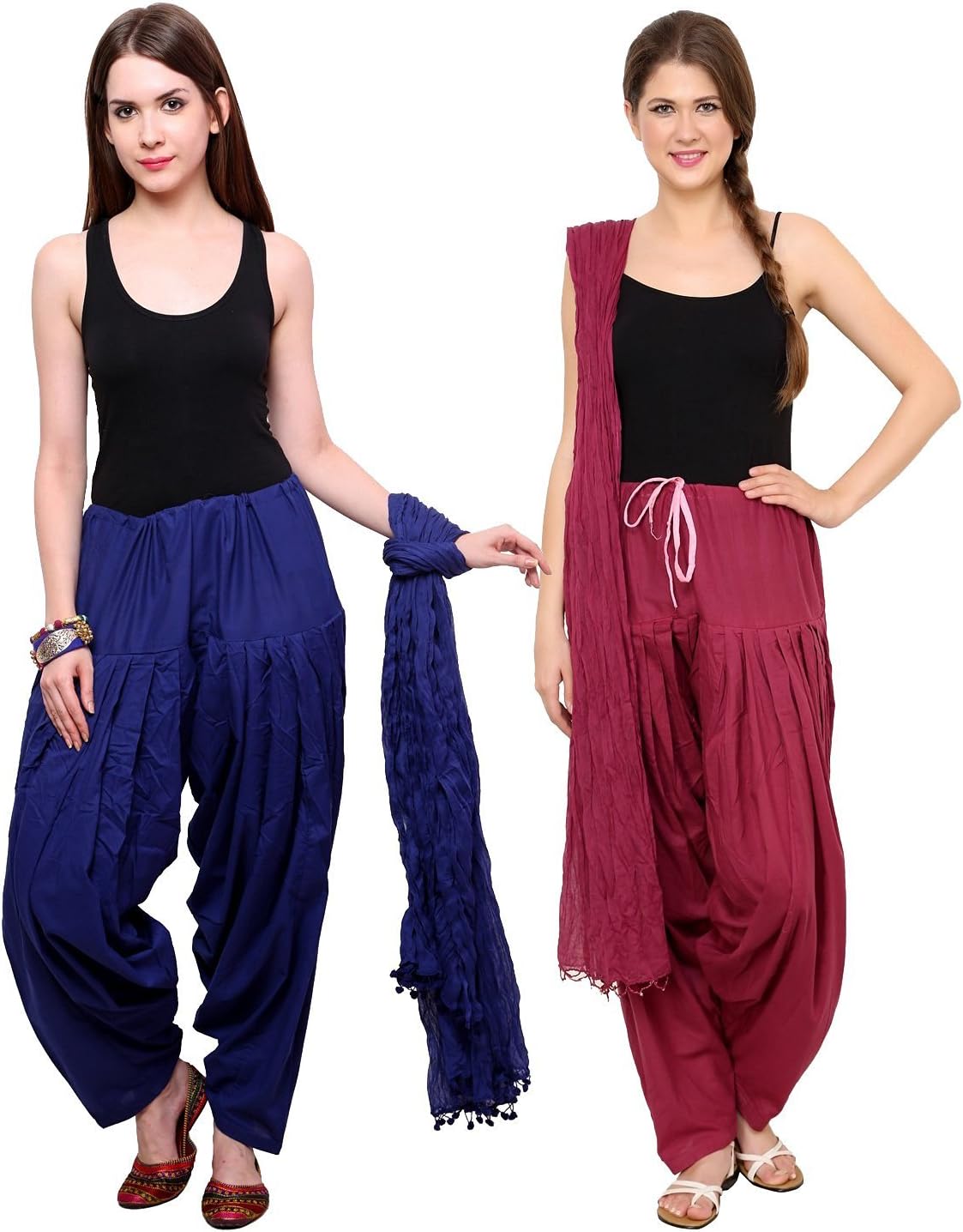 Yana Collection Women's Cotton Punjabi Patiala With Dupatta Combo (Dark Blue and Maroon Color Free Size)