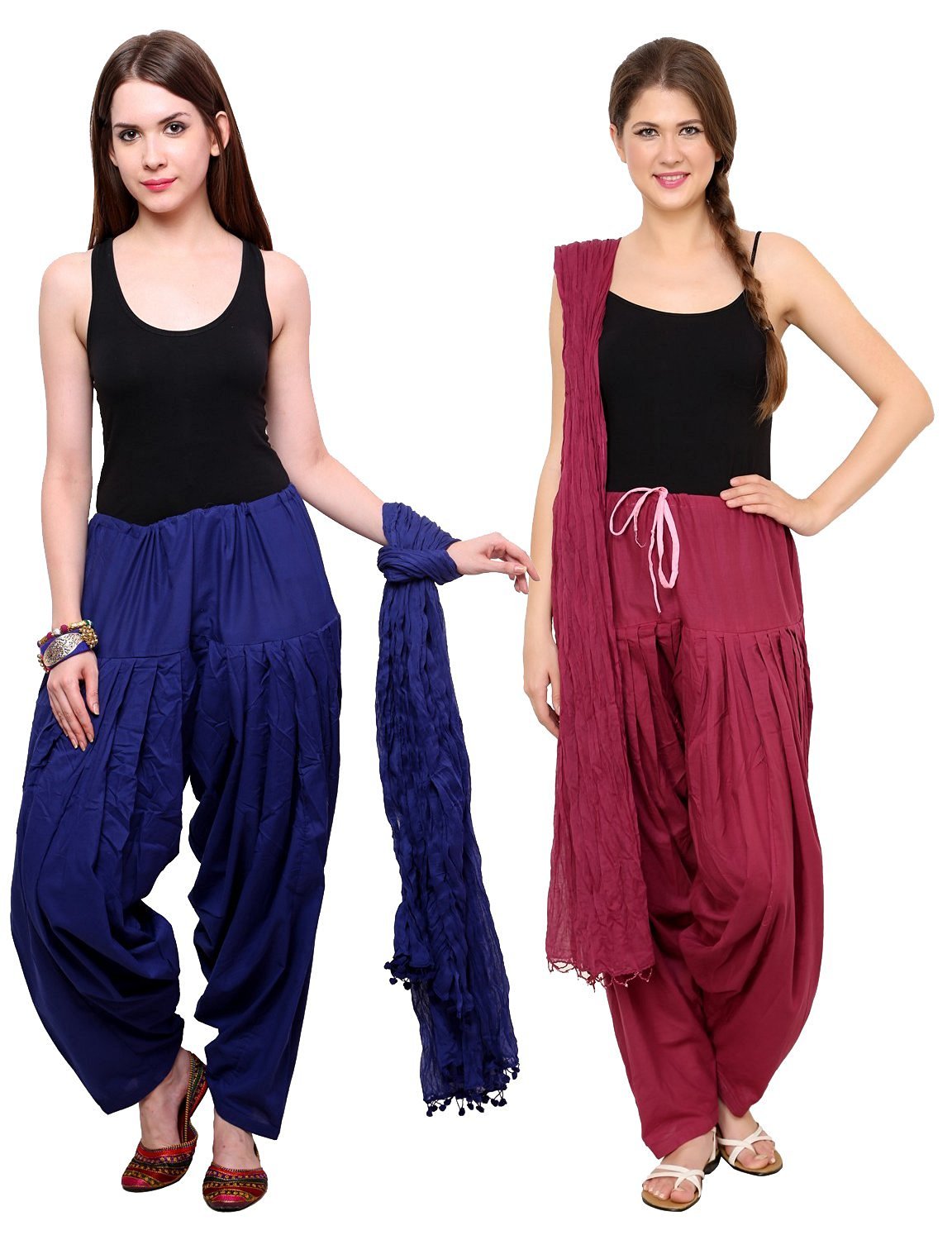 Yana Collection Women's Cotton Punjabi Patiala With Dupatta Combo (Dark Blue and Maroon Color Free Size)