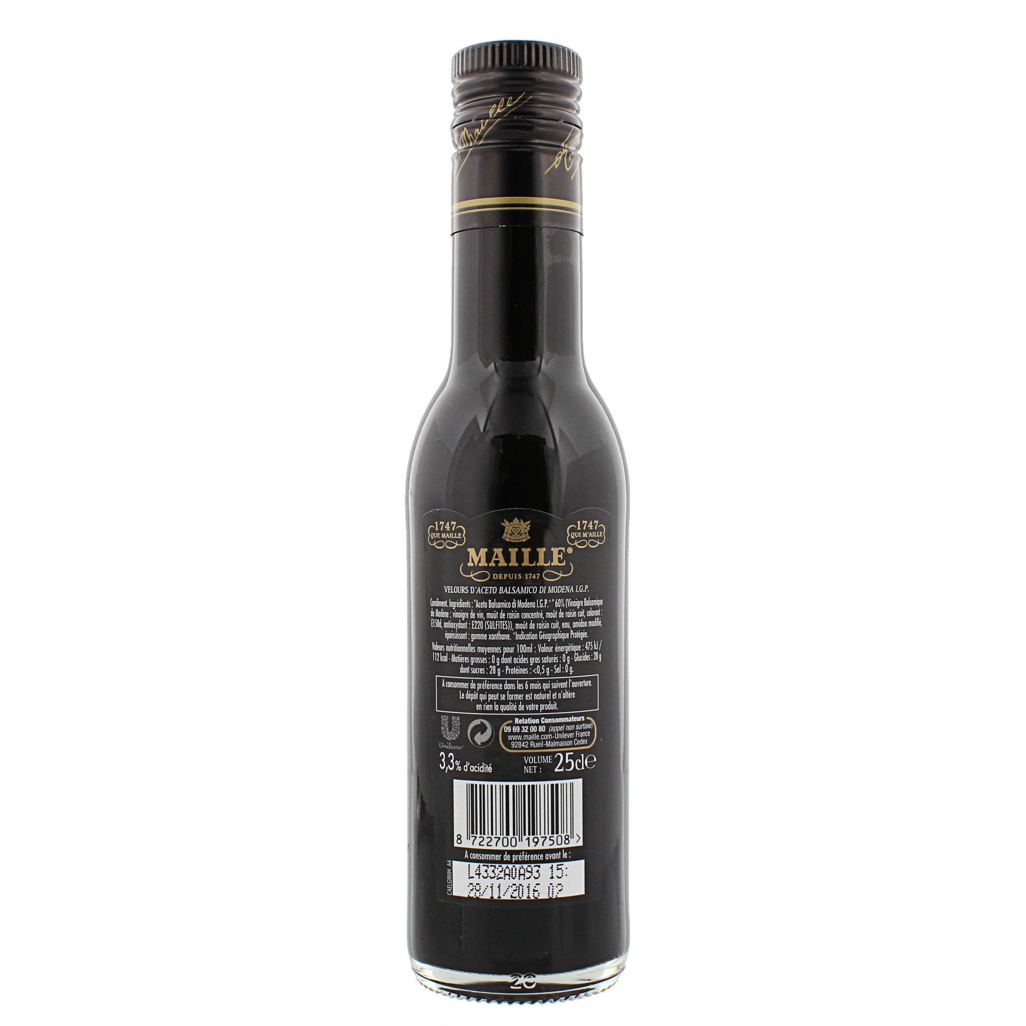 Maille Vinagre balsámico de Módena, aromas intensos, textura sedosa, 25 cl, paquete de 2
