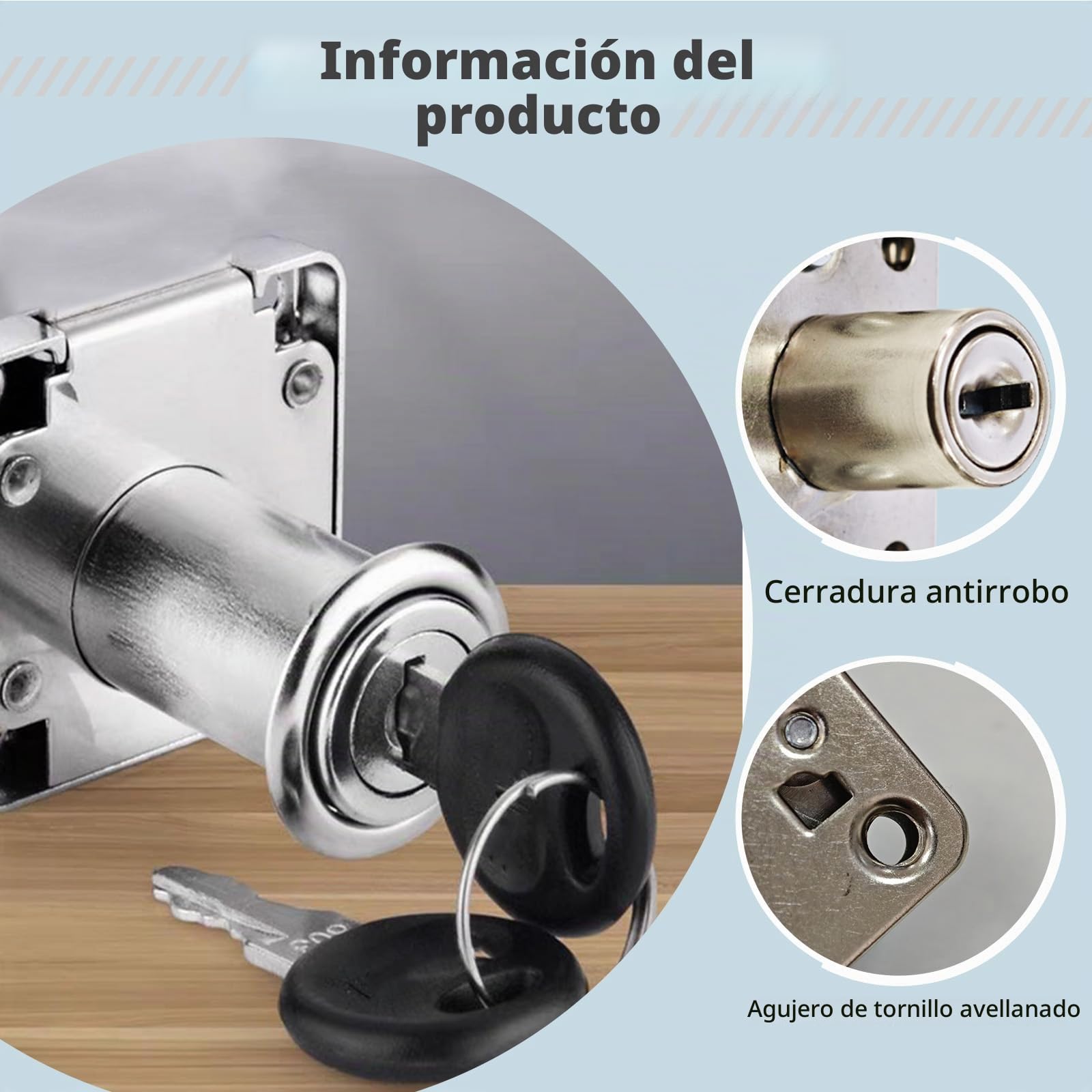 20mm Pack de 4 Cerraduras de Leva con Llave para Armarios y Muebles - Seguridad para Cajones, Buzones y Oficinasx
