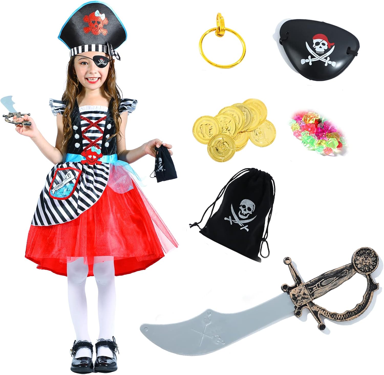 Wizland Kids Pirate Costume Buccaneer Princess Costume Pirate Lass Costume Pirate Role Play Dress Up Set