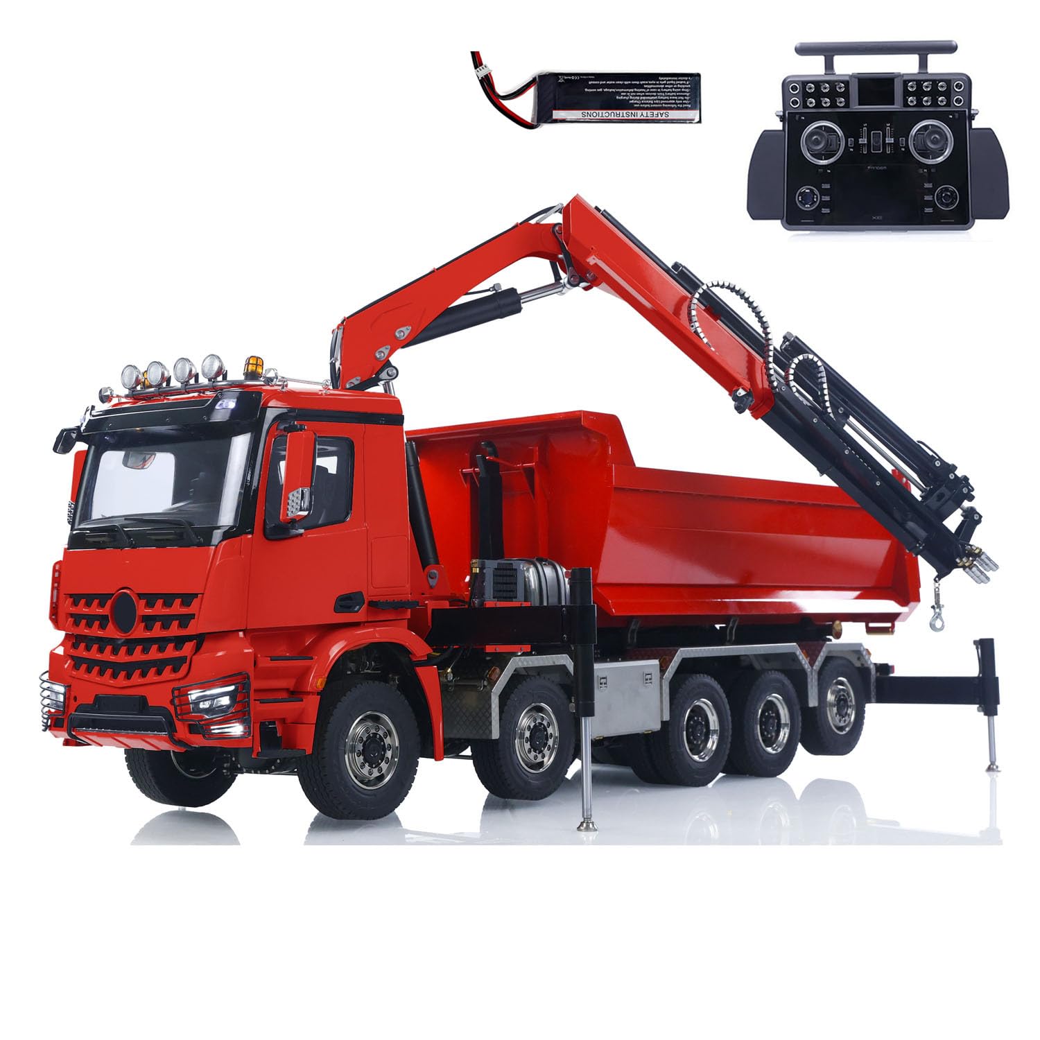 1 14 10x10 RC Hydraulic Crane Dumper Truck Full Dump Car Model 3-Speed Gearbox Light Sound Radio Controller