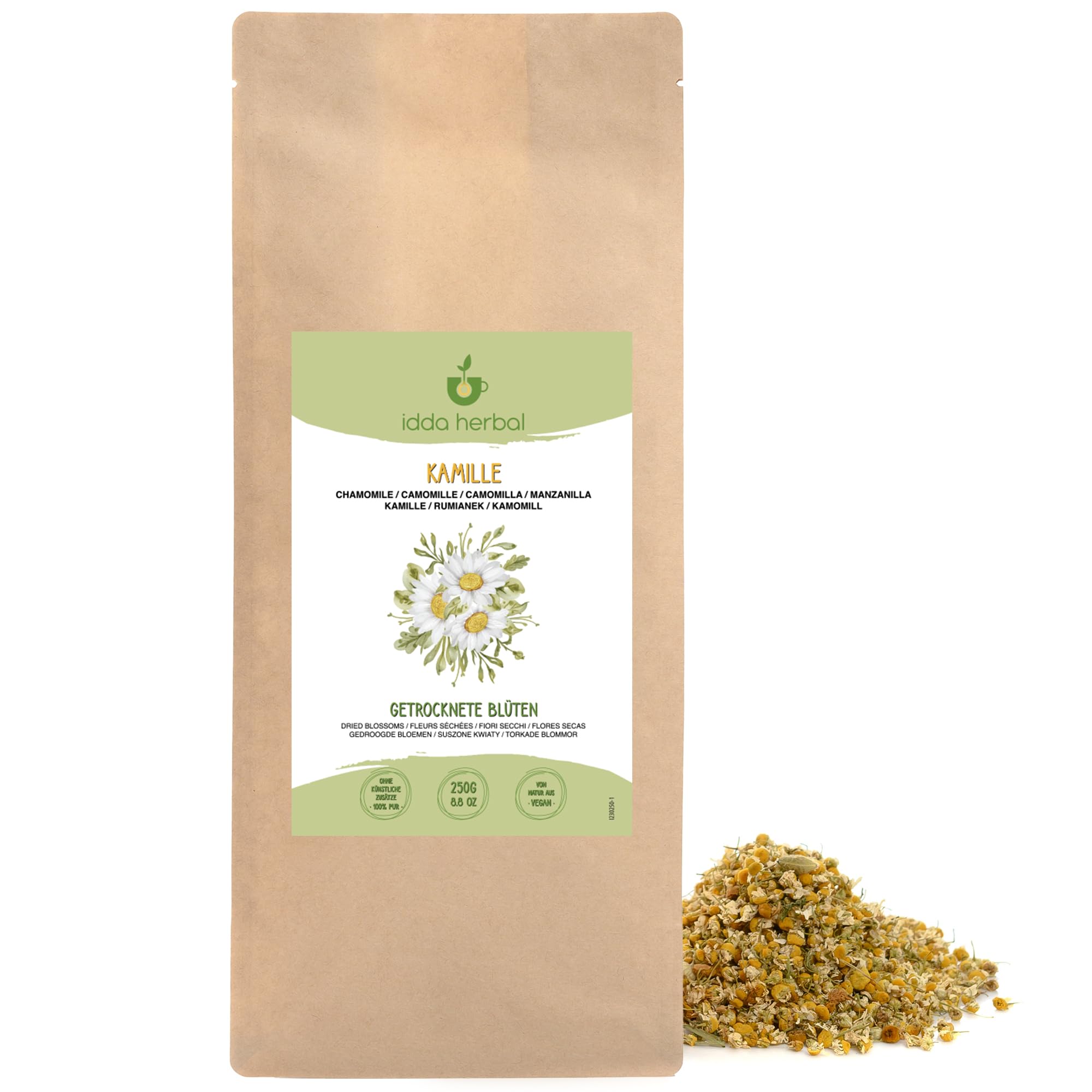 IDDA Herbal Herbata Rumiankowa 250g, Całe Kwiaty Rumianku Najwyższej Jakości, Herbata Liściasta