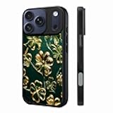 Branwen for iPhone 17 Pro Case 6.3 inch Gold Green Clover Pattern, Compatible with MagSafe, Acrylic Case, Luxe & Bold Style, Men Women, St. Patrick's Day Gift