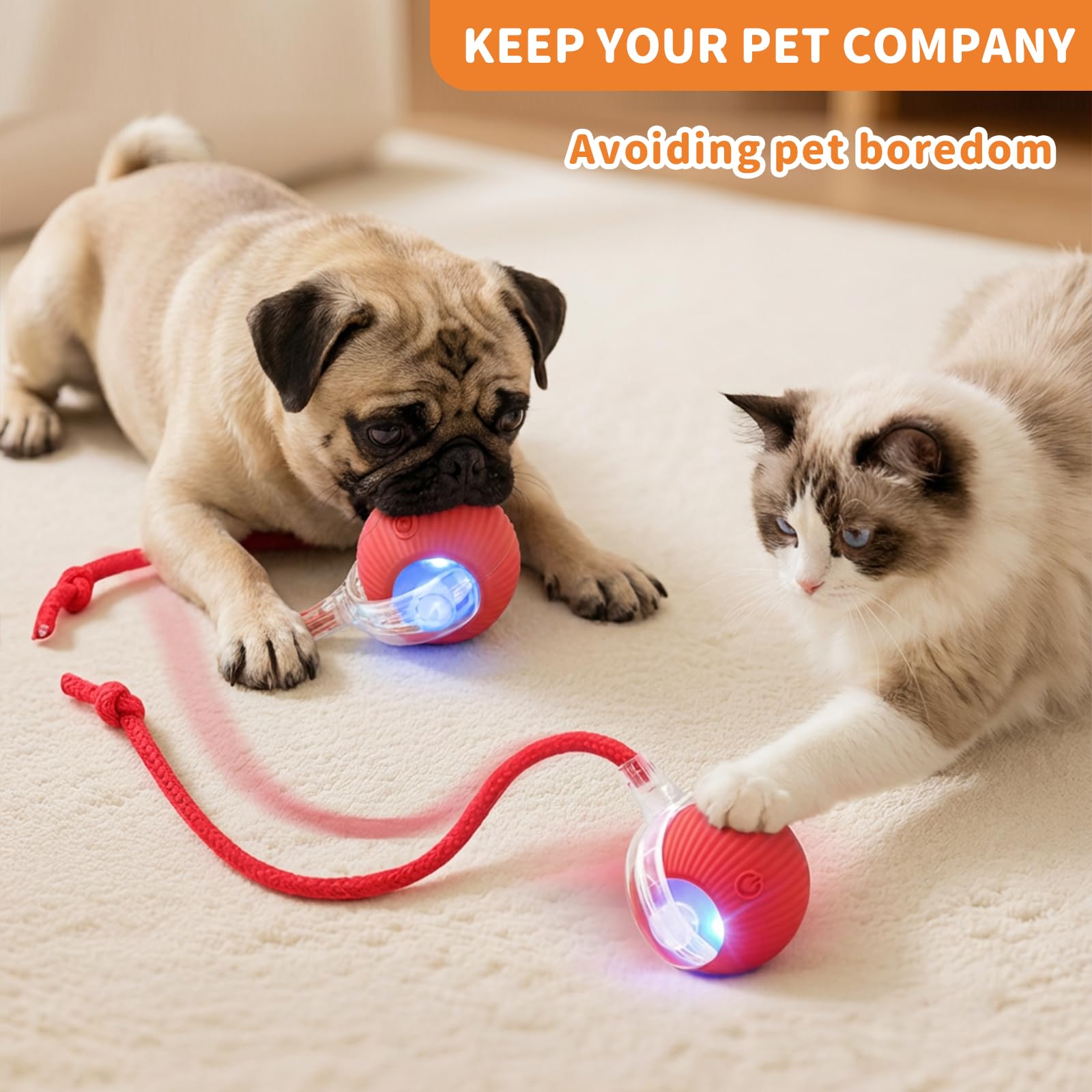 Interactive Cat Toys for Indoor Cats Smart Automatic Ball Rolling for Bored Kitten Pet Upgraded Speedy Moving Chase Dogs Toy Valentine's Day Gift Red - image 2