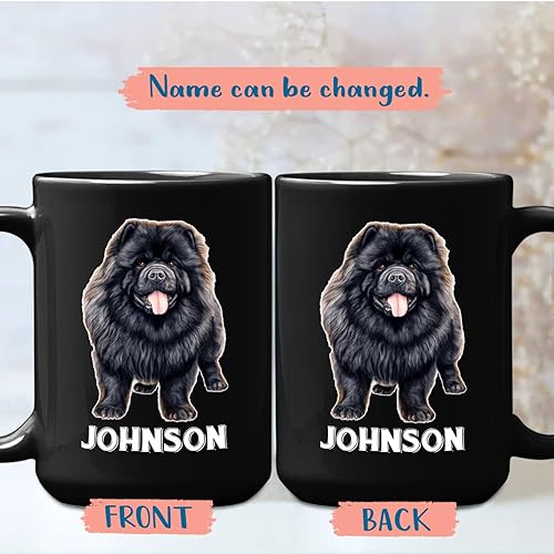 Miniatura 2 de Taza de café de cerámica con nombre personalizado, regalo para los amantes de los perros negros, nombre personalizado Chow Chow Taza de café de 11