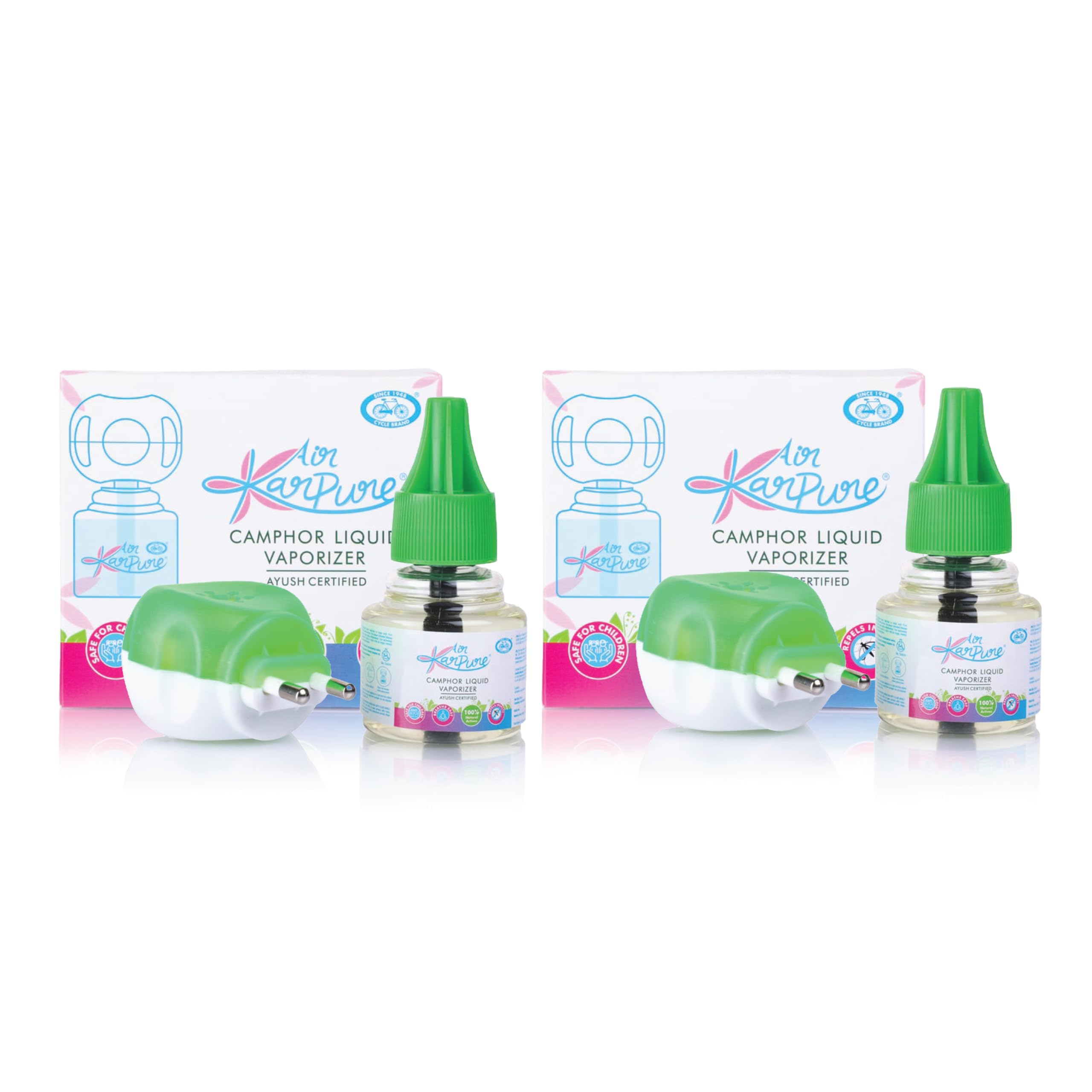Cycle Pure Karpure Camphor Mosquito Repellent Liquid Vaporizer with Refill - Pack of 2, 45 ML each | Mosquito Liquid Vaporiser | Ayush Certified | Baby & Skin Safe, PetFriendly