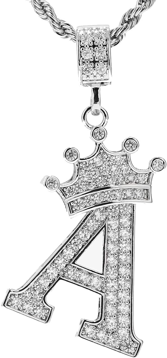 UALGL AZ Letters Necklace Crown Necklace for Men Women 18K Gold Plated