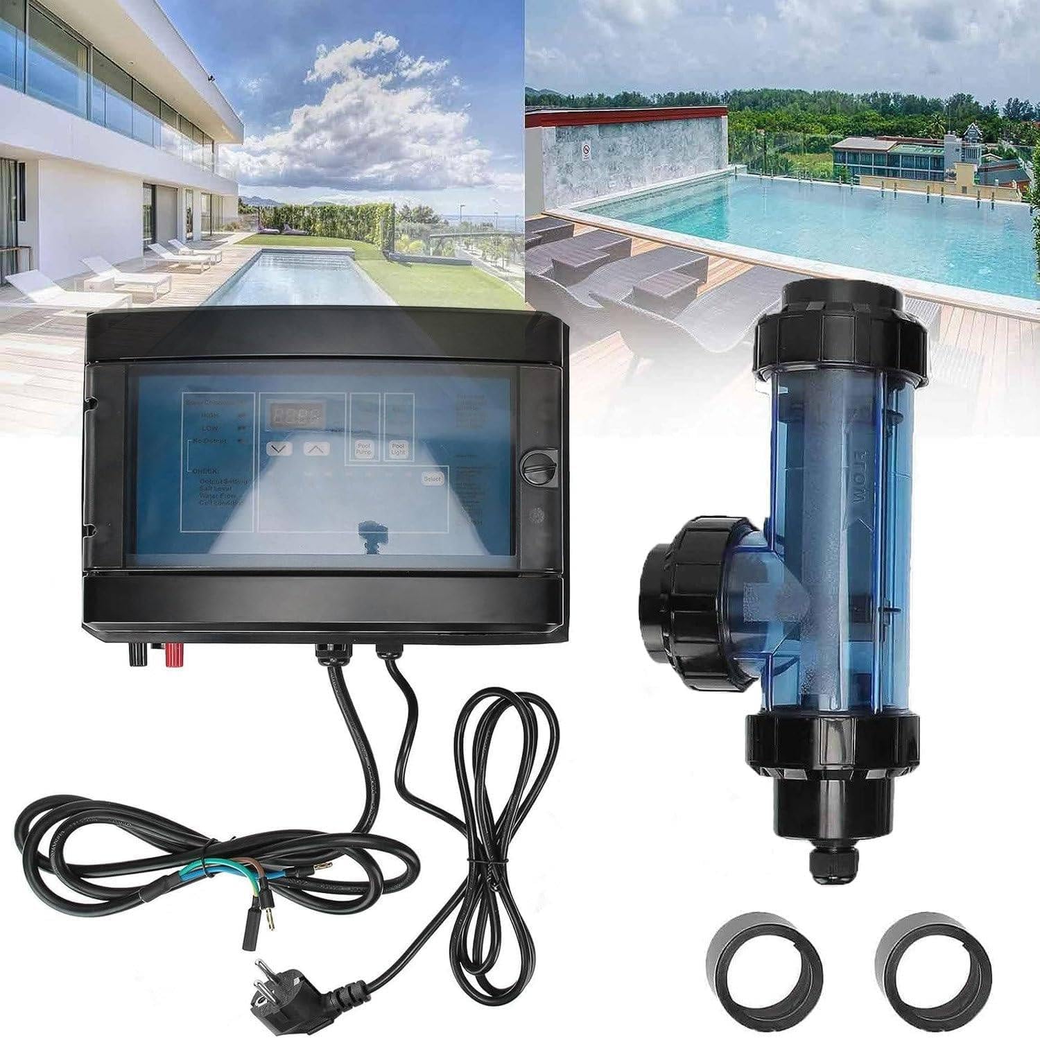 Clorador de agua salada, Clorador de piscina, Clorador de sal de 20 g/h Sis-tema de generador de máquina de cloro salino para piscinas SPA Máquina de cloro salino,20g/h