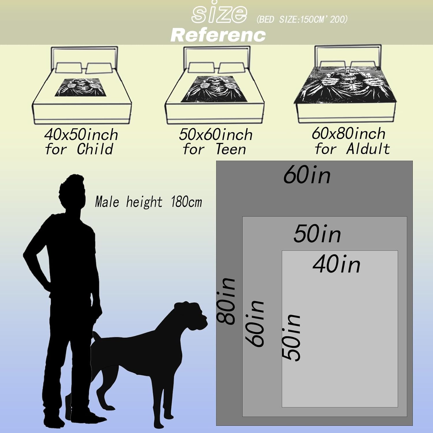 Gothic Thumbs up Skull Throw Blanket,50x60in,Soft,Lightweight Flannel,Cool Skeleton Black White Blankets - Gifts for Adult,for Couch Office Travel,Home Living Room Halloween Goth Decor