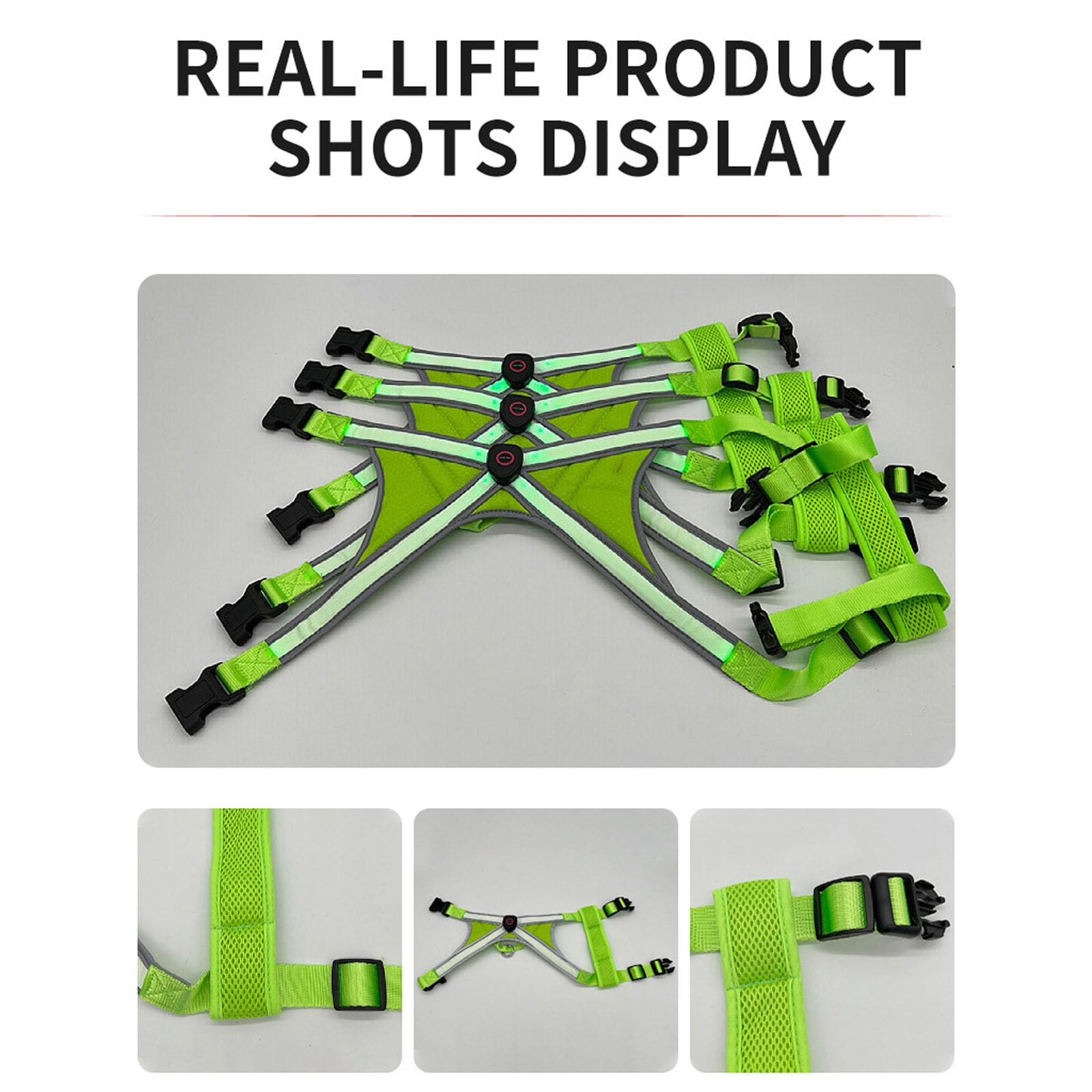 Imbracatura da addestramento per cani regolabile ricaricabile tramite USB con luce a LED per passeggiate, nuoto, escursionismo