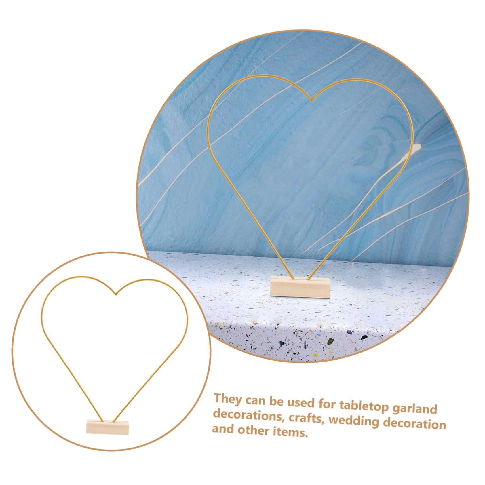 UKCOCO 10 Sätze Teiliges DIY Metallblumenkranz mit Holzständer Langlebige Eisenringe Herzform Stabile Tischdeko für Hochzeit Basteln und Kreative Wohnraumgestaltung