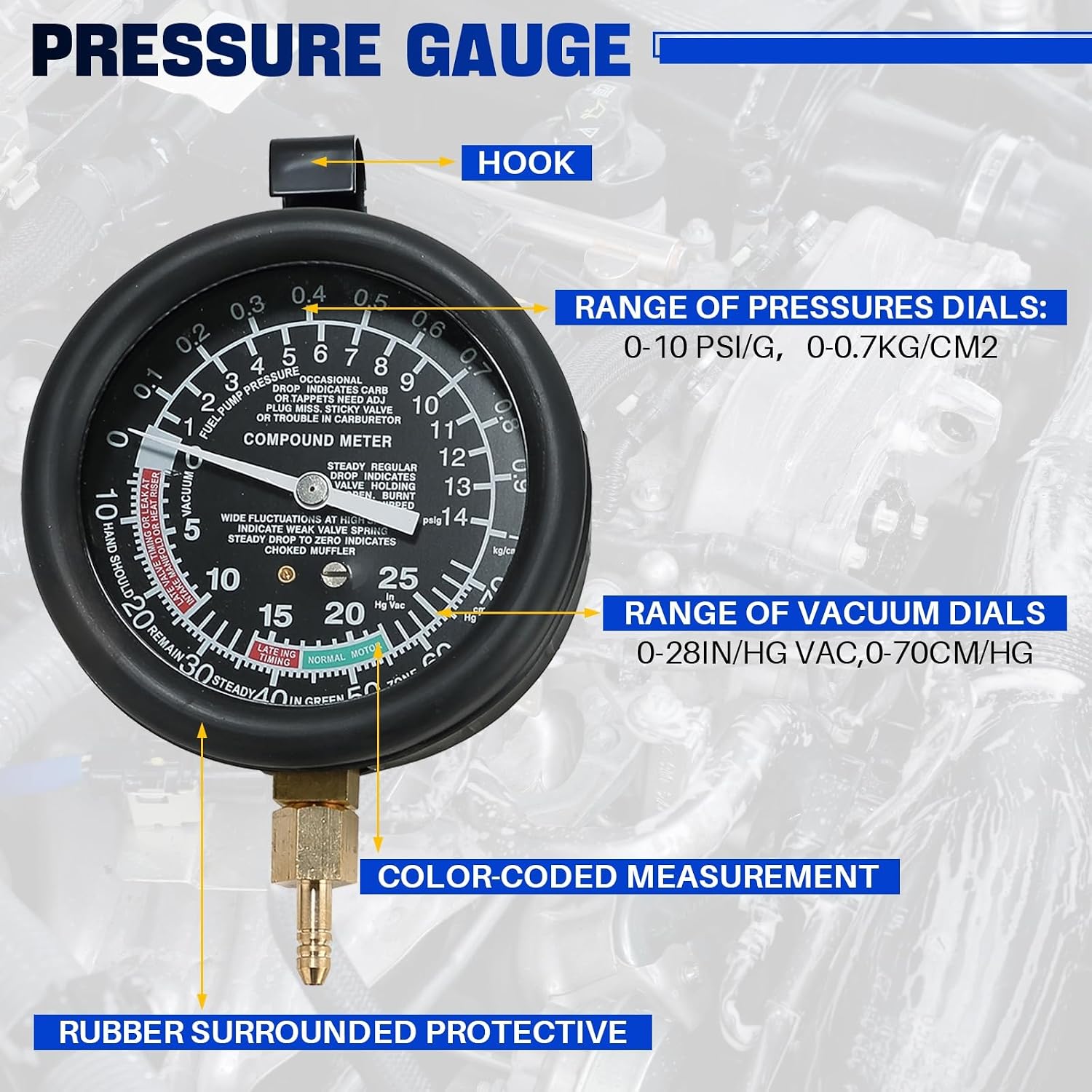 DASBET Vacuum and Fuel Pump Tester Gauge Kit | Fuel Pump and Vacuum Tester Gauge, Gauge Leak Carburetor Pressure Diagnostics Leakage Tool Kit
