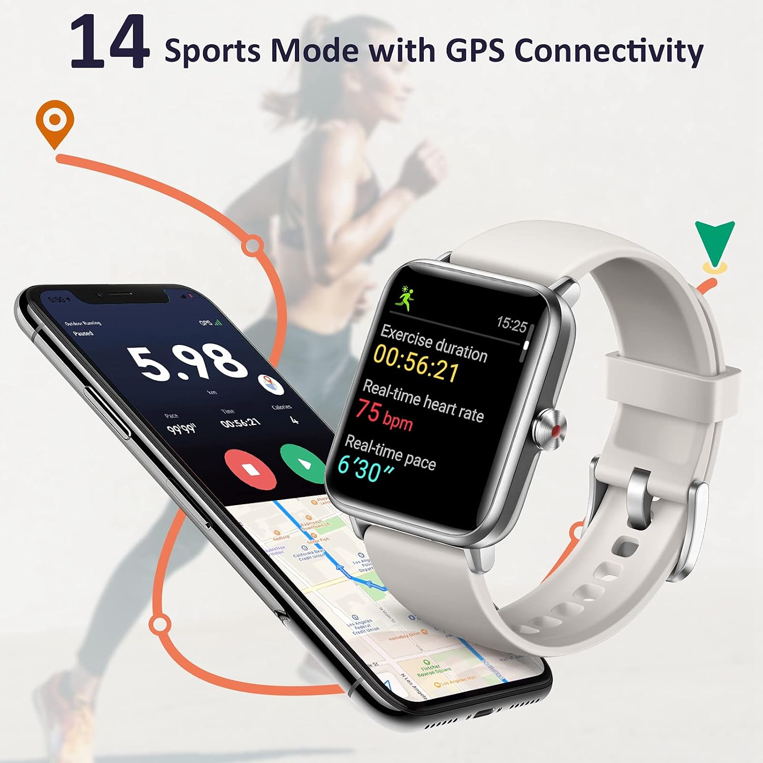 Hamile Smart Watch for Android Phones & iPhone Compatible, Android Smart Watch 5ATM Waterproof Fitness Tracker with Heart Rate Sleep Monitor Step Counter Pedometer Stress Level for Women Men, Gray