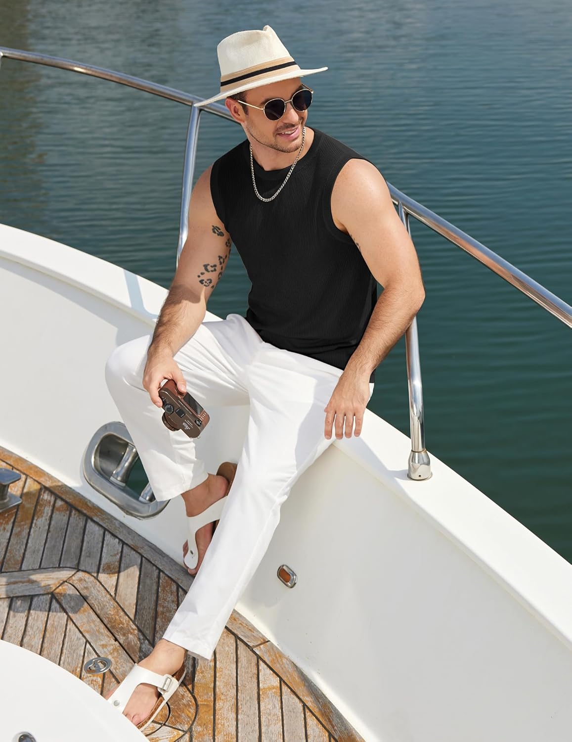 COOFANDY Mens Casual Knitted Tank Tops Crew Neck Sleeveless Muscle T Shirts Summer Beach Tops - Image 5