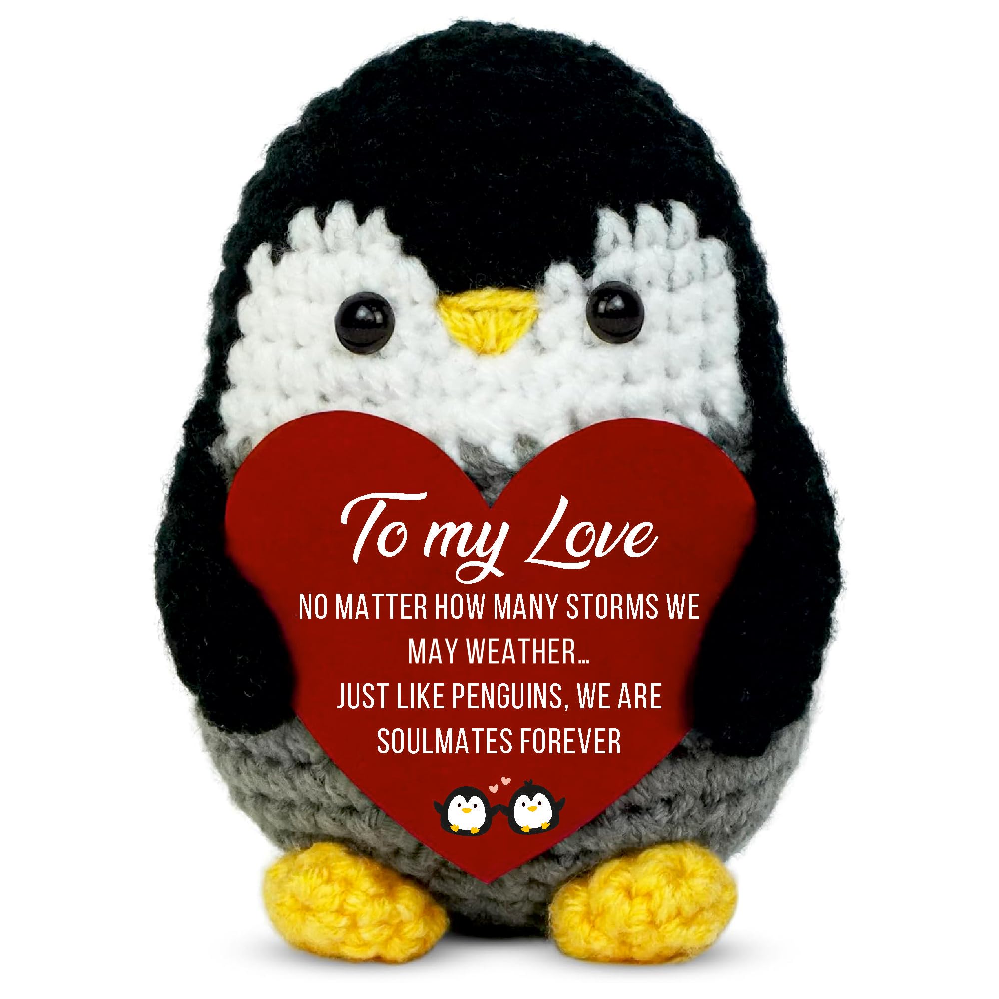 Velenti Black Handmade Crochet Penguin Gift – Cute Romantic Present For Him Or Her, Boyfriend, Girlfriend, Husband, Wife – I Love You Anniversary, Birthday, Wedding, Or Easter Gift For Couples